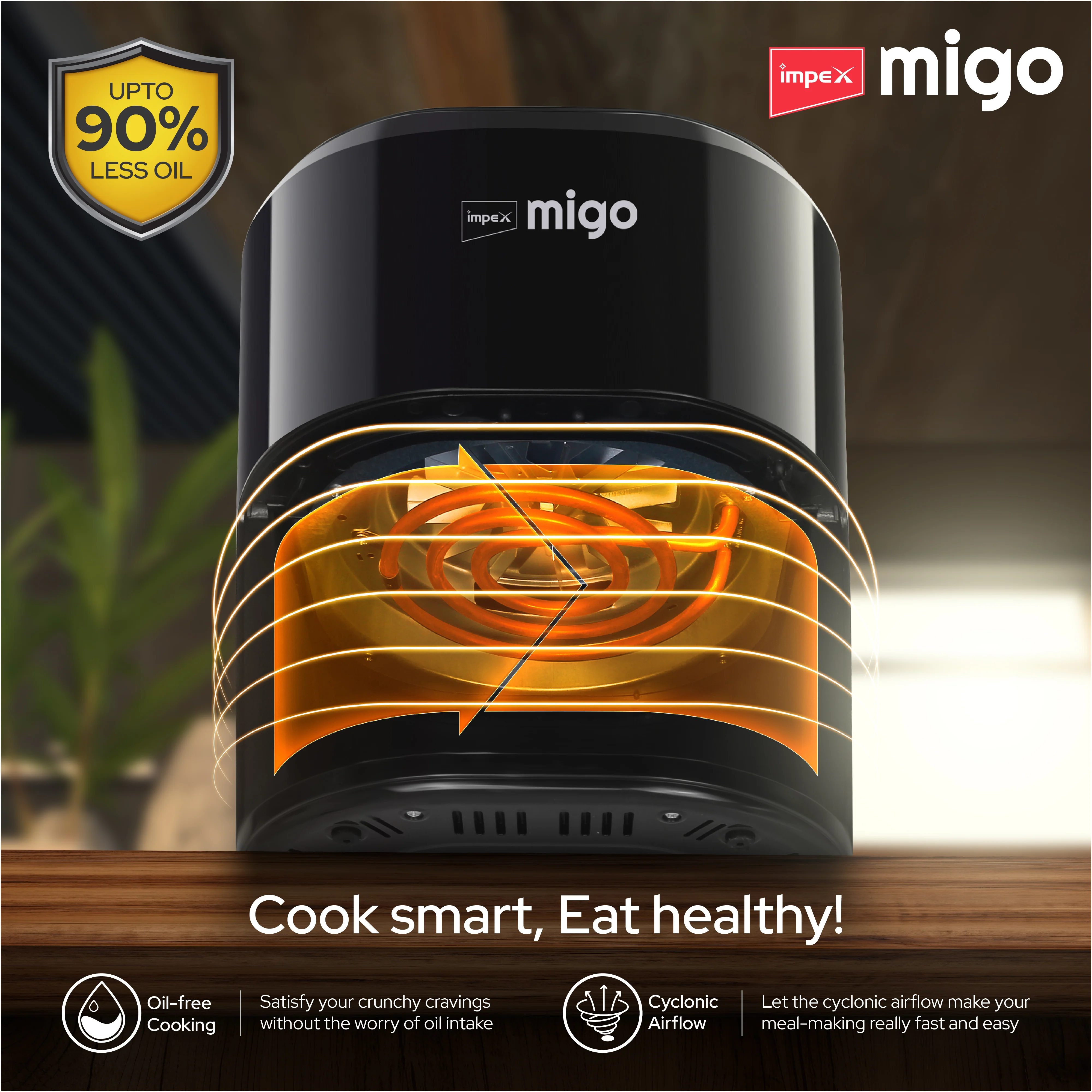 Impex Migo Air Fryer 1200 W Oil-free Cooking 4.5 L Instant Electric Air Fryer for Home Auto Cut Off, Fry, Grill, Roast, Steam, and Bake 2 Years Warranty (Black) - Image 3