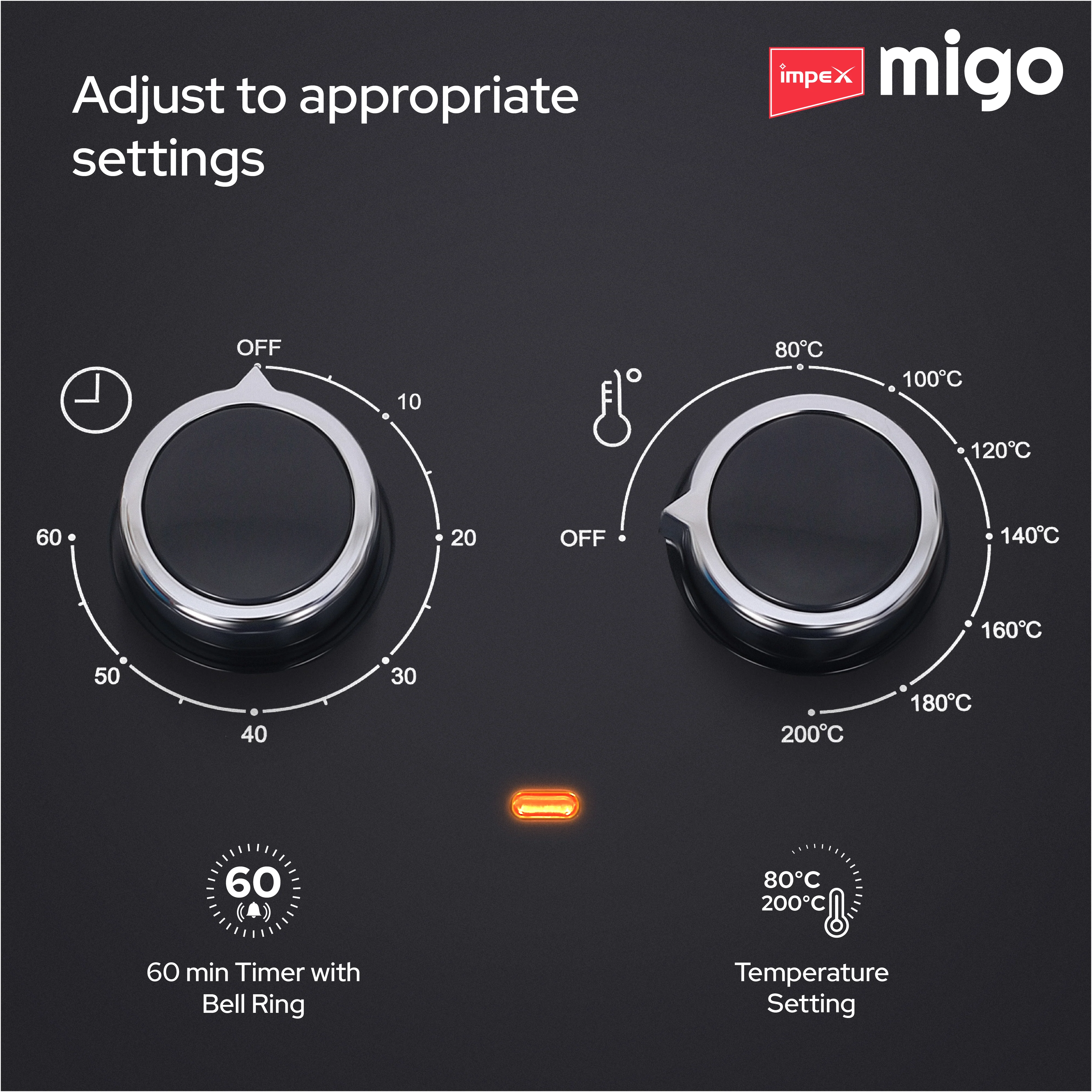 Impex Migo Air Fryer 1200 W Oil-free Cooking 4.5 L Instant Electric Air Fryer for Home Auto Cut Off, Fry, Grill, Roast, Steam, and Bake 2 Years Warranty (Black) - Image 4