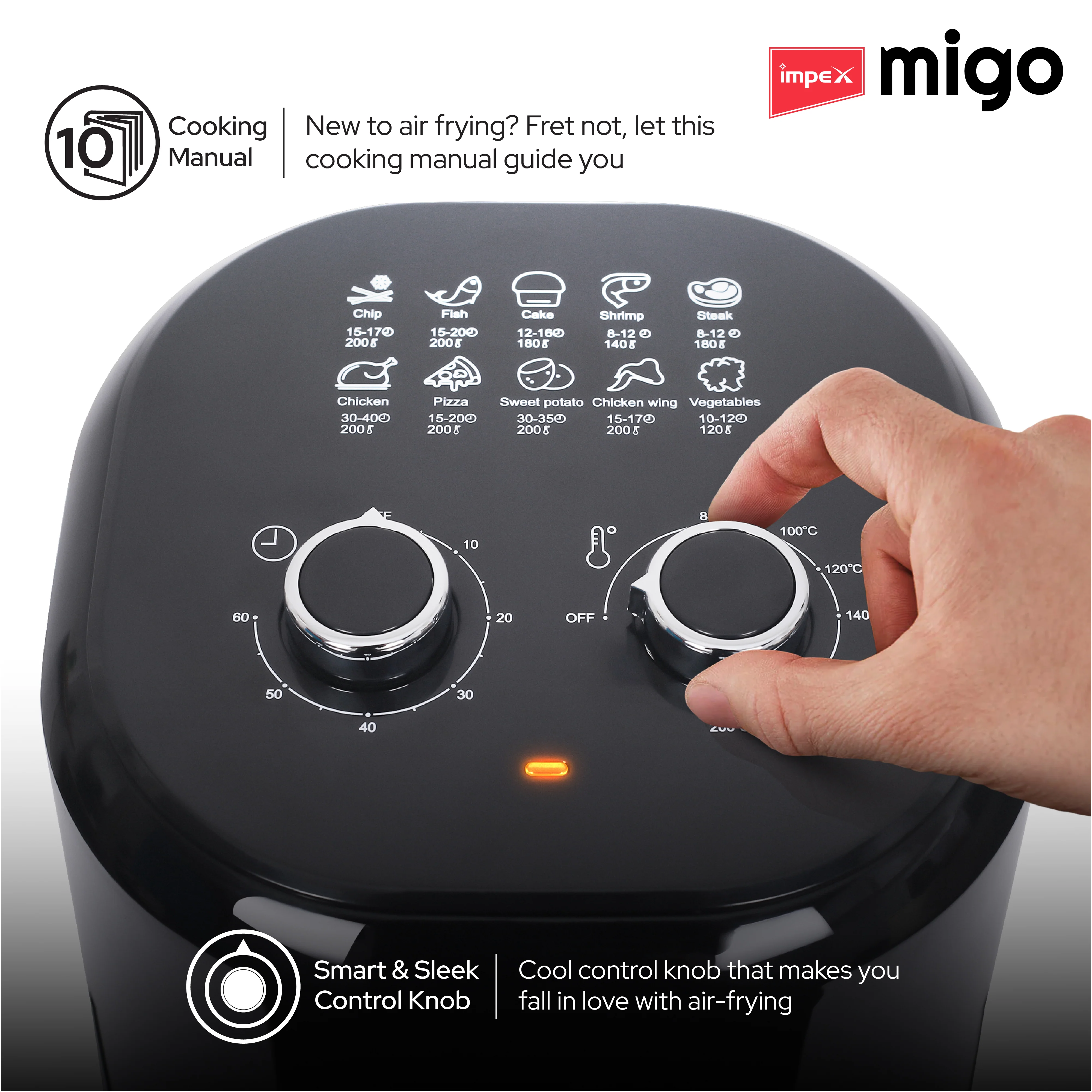 Impex Migo Air Fryer 1200 W Oil-free Cooking 4.5 L Instant Electric Air Fryer for Home Auto Cut Off, Fry, Grill, Roast, Steam, and Bake 2 Years Warranty (Black) - Image 5