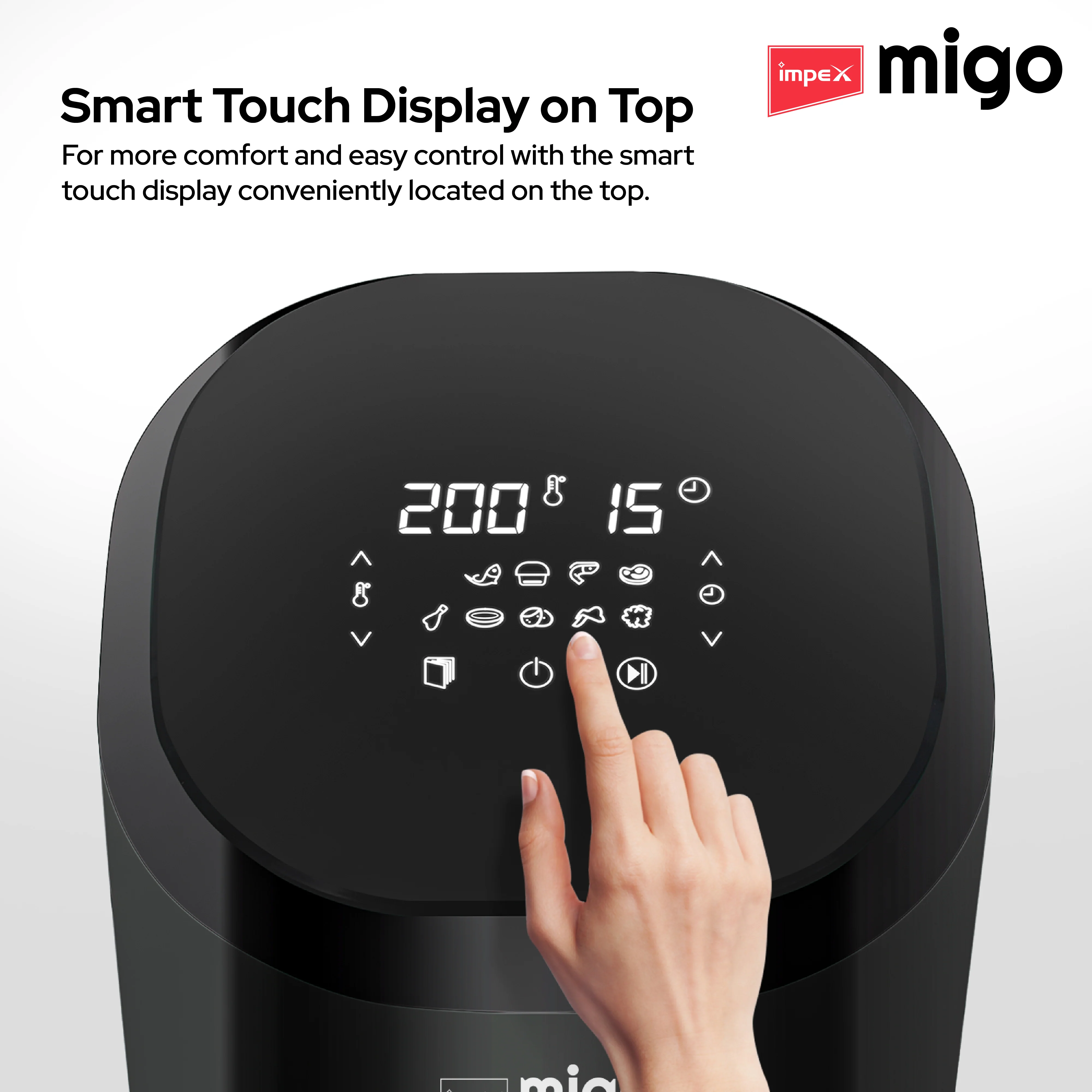 Impex Migo Digital Air Fryer 10 in 1 Airfryer, 1200 W 4.5 L Instant Electric Air Fryer for Home Auto Cut Off, Fry, Grill, Roast, Steam, and Bake 2 Years Warranty (Black) - Image 3