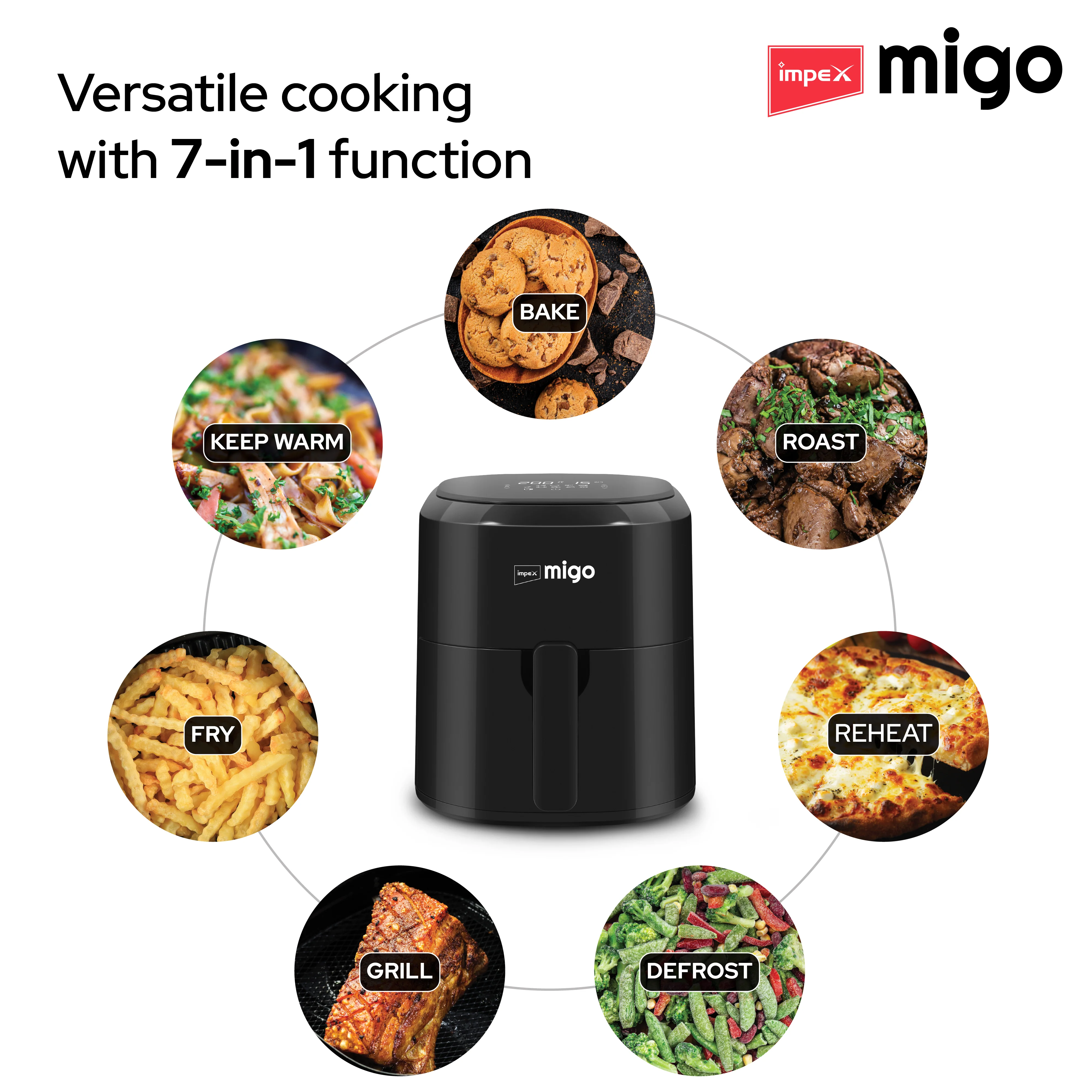 Impex Migo Digital Air Fryer 10 in 1 Airfryer, 1200 W 4.5 L Instant Electric Air Fryer for Home Auto Cut Off, Fry, Grill, Roast, Steam, and Bake 2 Years Warranty (Black) - Image 8