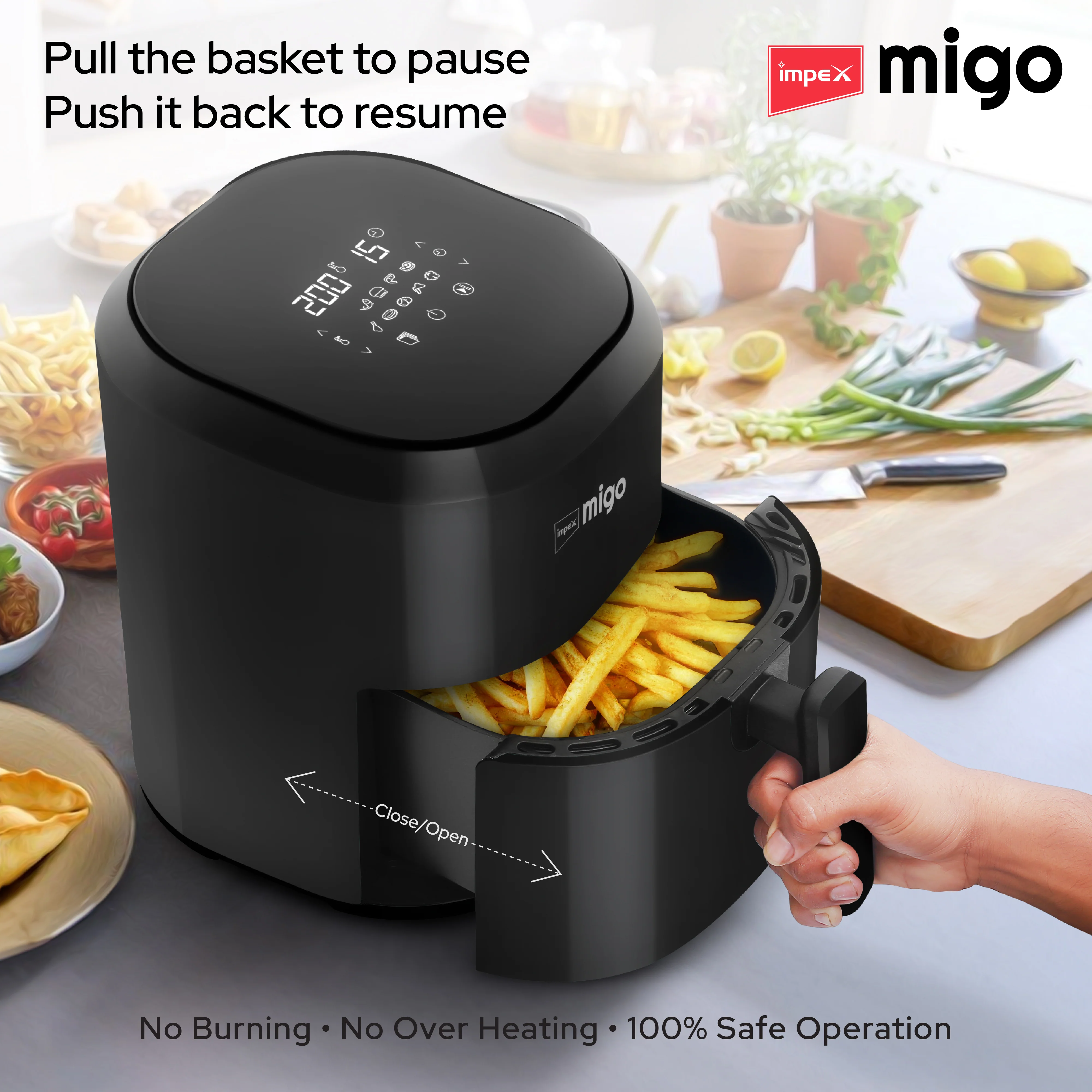 Impex Migo Digital Air Fryer 10 in 1 Airfryer, 1200 W 4.5 L Instant Electric Air Fryer for Home Auto Cut Off, Fry, Grill, Roast, Steam, and Bake 2 Years Warranty (Black) - Image 9