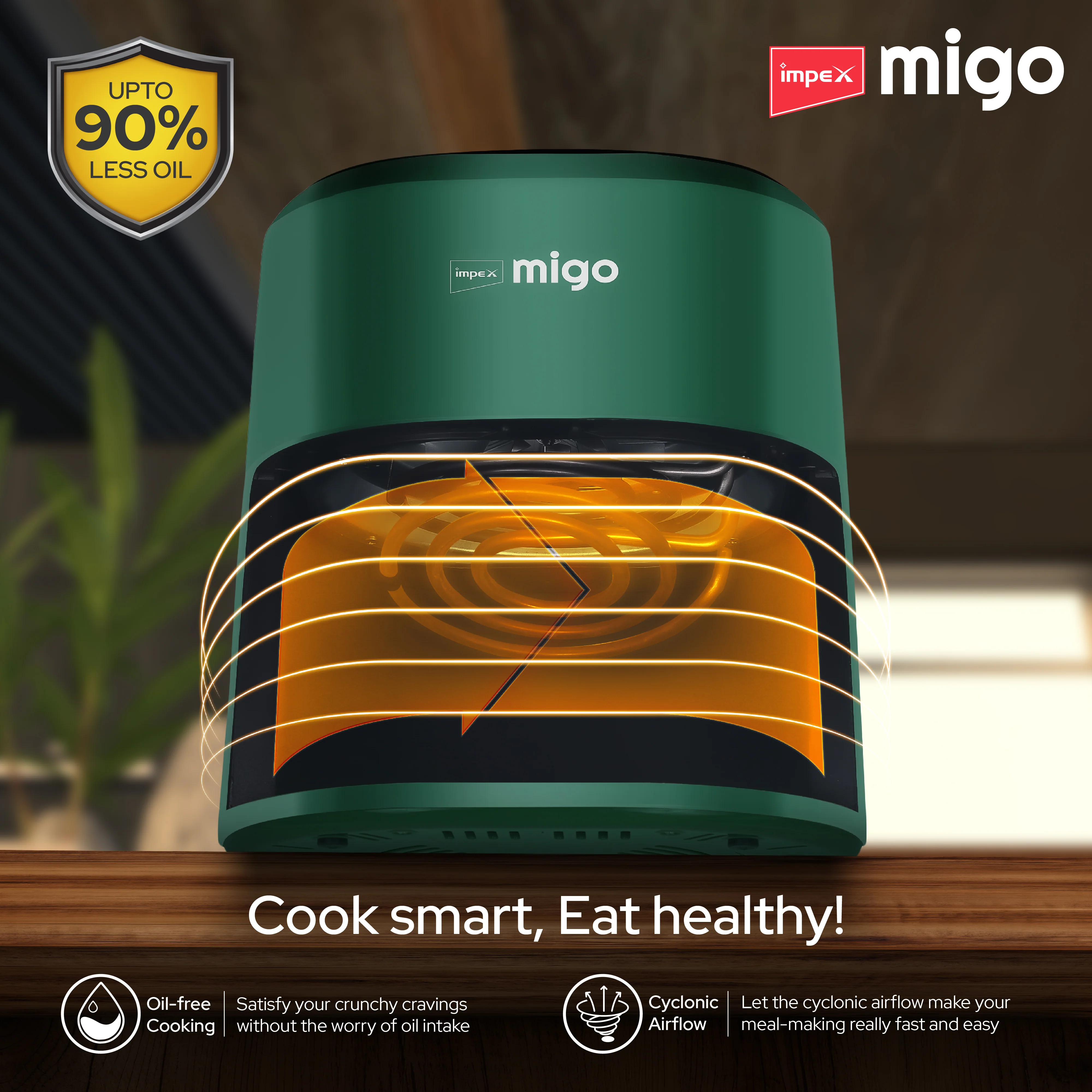 Impex Migo Digital Air Fryer 10 in 1 Airfryer, 1200 W Oil-free Cooking 4.5 L Instant Electric Air Fryer for Home Auto Cut Off, Fry, Grill, Roast, Steam, and Bake 2 Years Warranty (Green) - Image 7