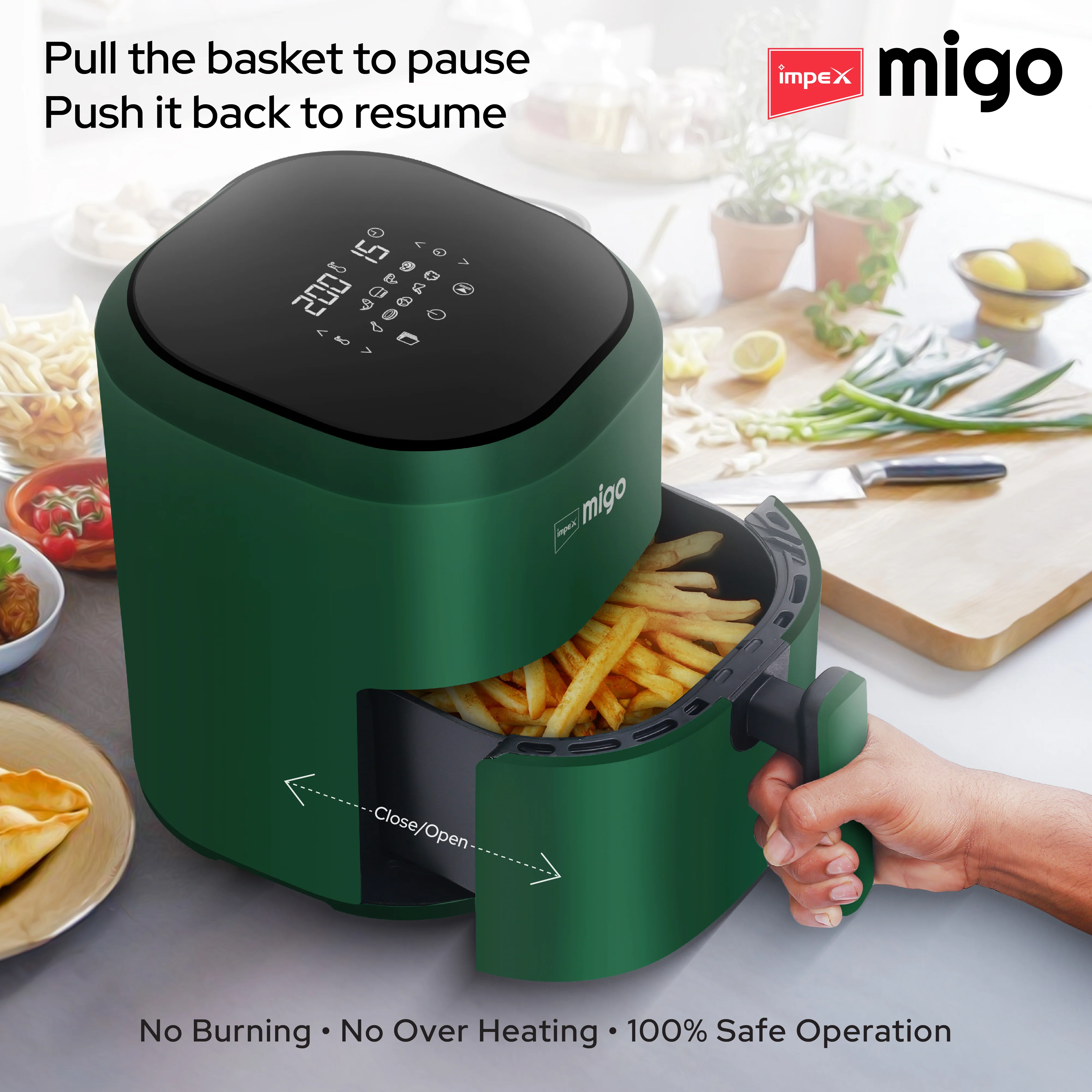 Impex Migo Digital Air Fryer 10 in 1 Airfryer, 1200 W Oil-free Cooking 4.5 L Instant Electric Air Fryer for Home Auto Cut Off, Fry, Grill, Roast, Steam, and Bake 2 Years Warranty (Green) - Image 8