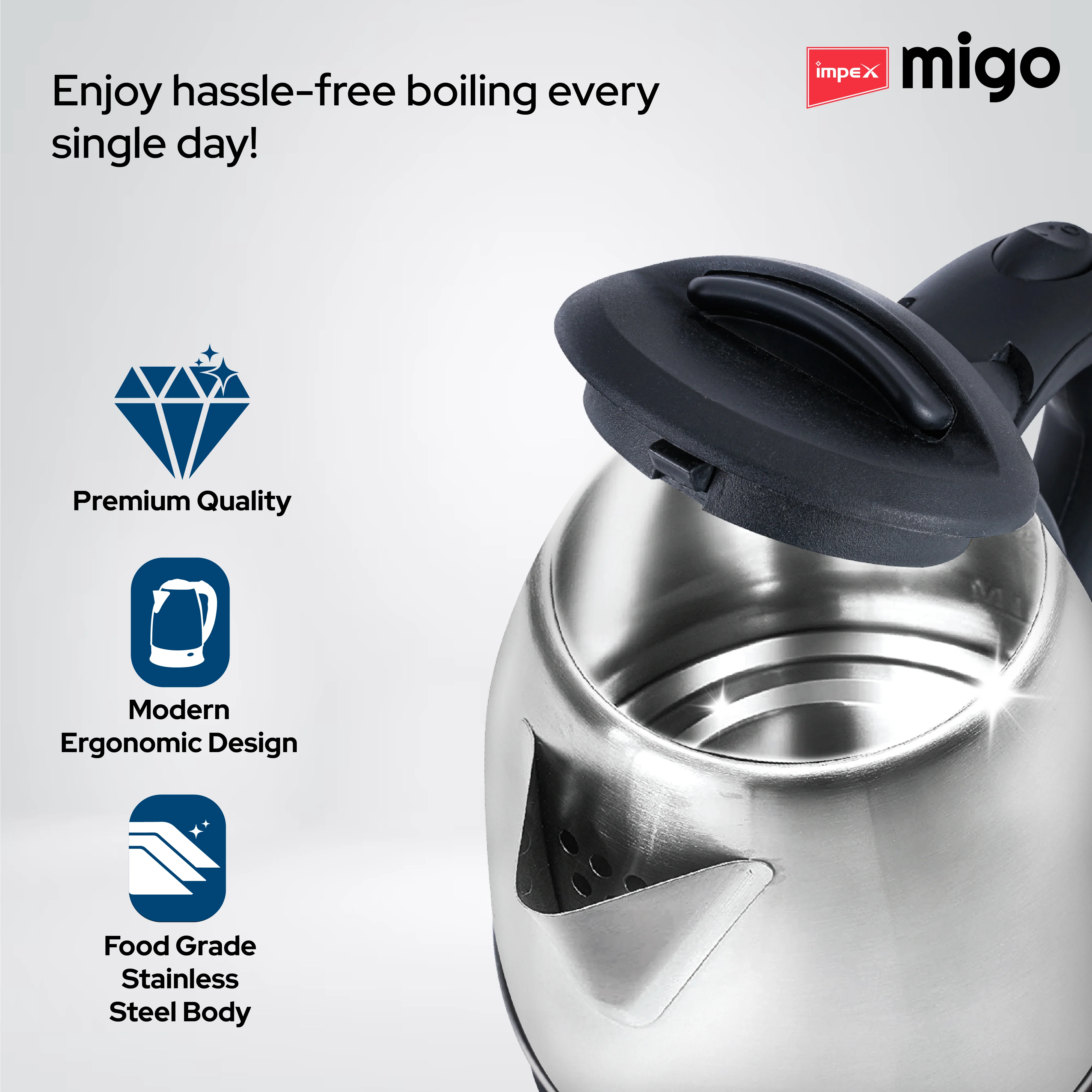 Impex Migo Inferno Stainless Steel Electric Kettle 1.8 Litre 1500 Watts 1 Year Warranty - Image 4