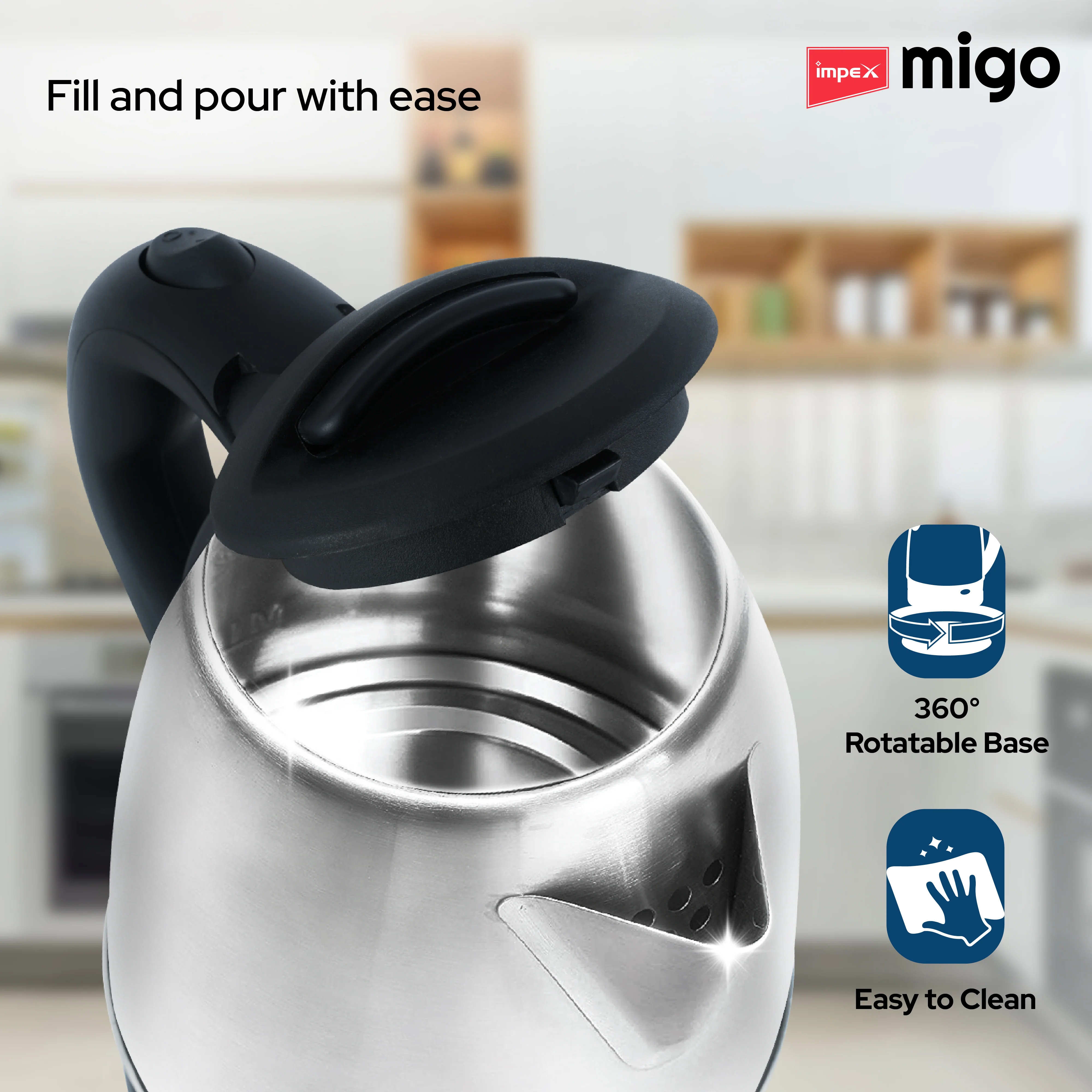 Impex Migo Inferno Stainless Steel Electric Kettle 1.8 Litre 1500 Watts 1 Year Warranty - Image 7