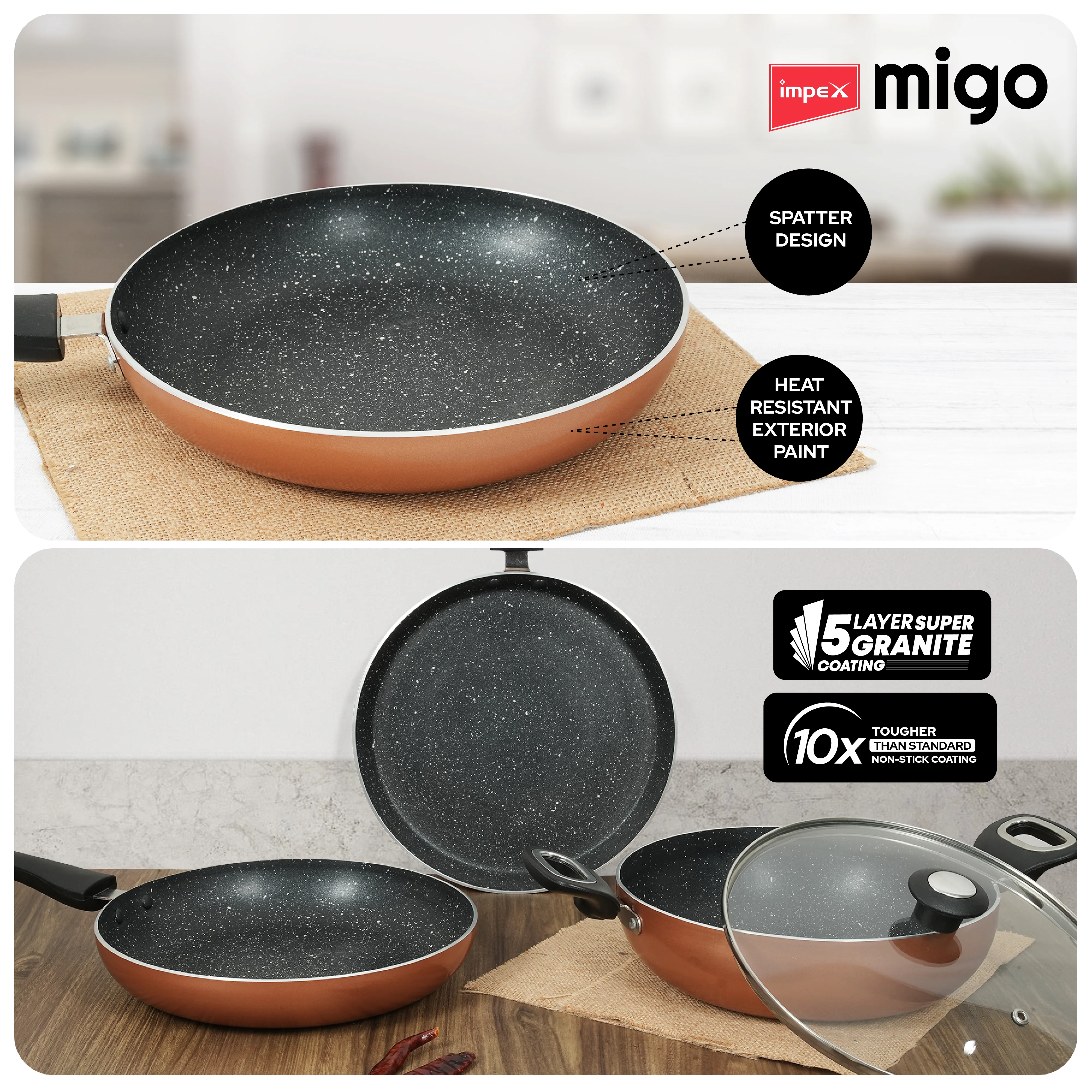 IMPEX Migo Nonstick Granite 4 Pcs Festival Gift Set FKT(Cu), 5-Layer Super Granite Induction Bottom - Image 5