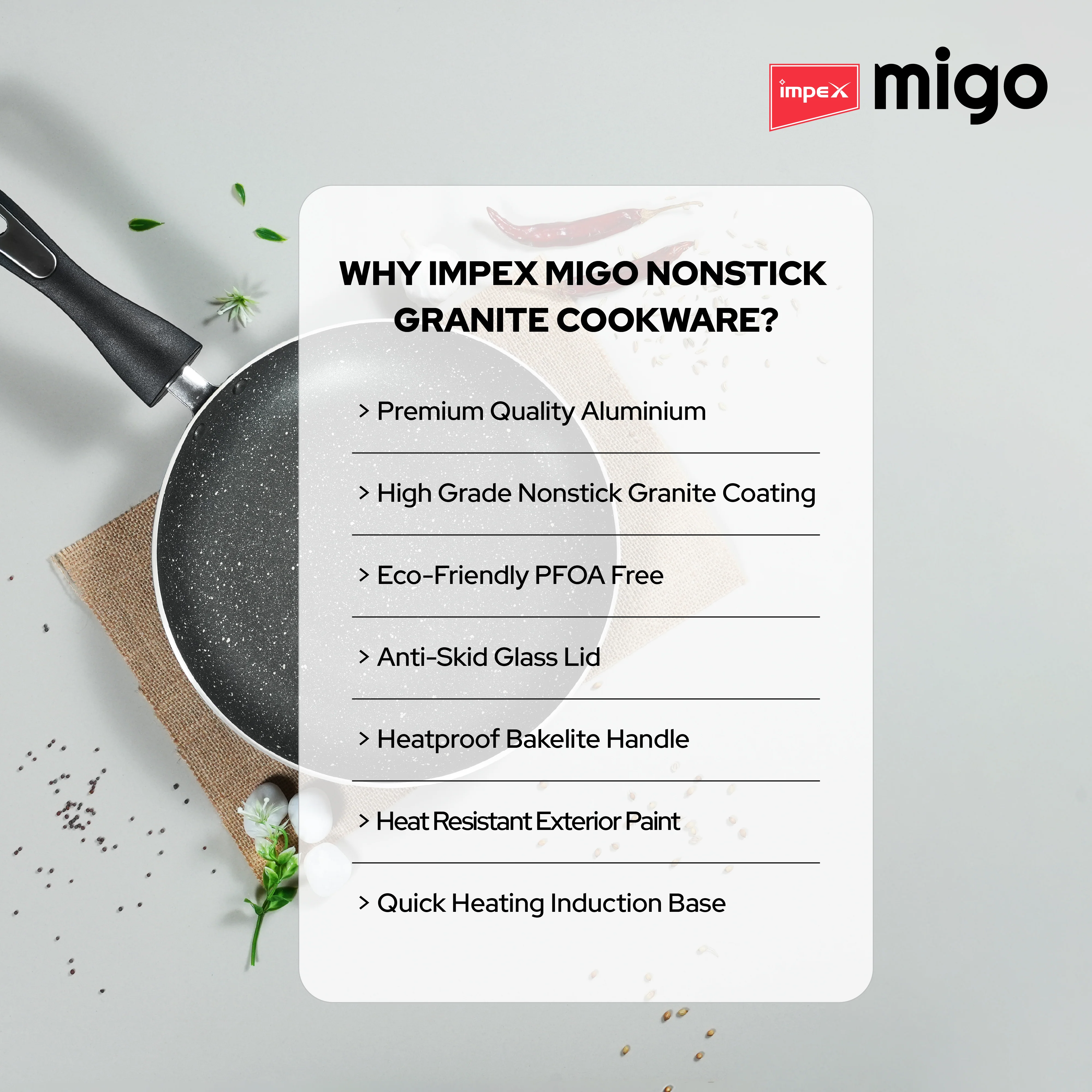 IMPEX Migo Nonstick Granite 4 Pcs Festival Gift Set FKT(Cu), 5-Layer Super Granite Induction Bottom - Image 7