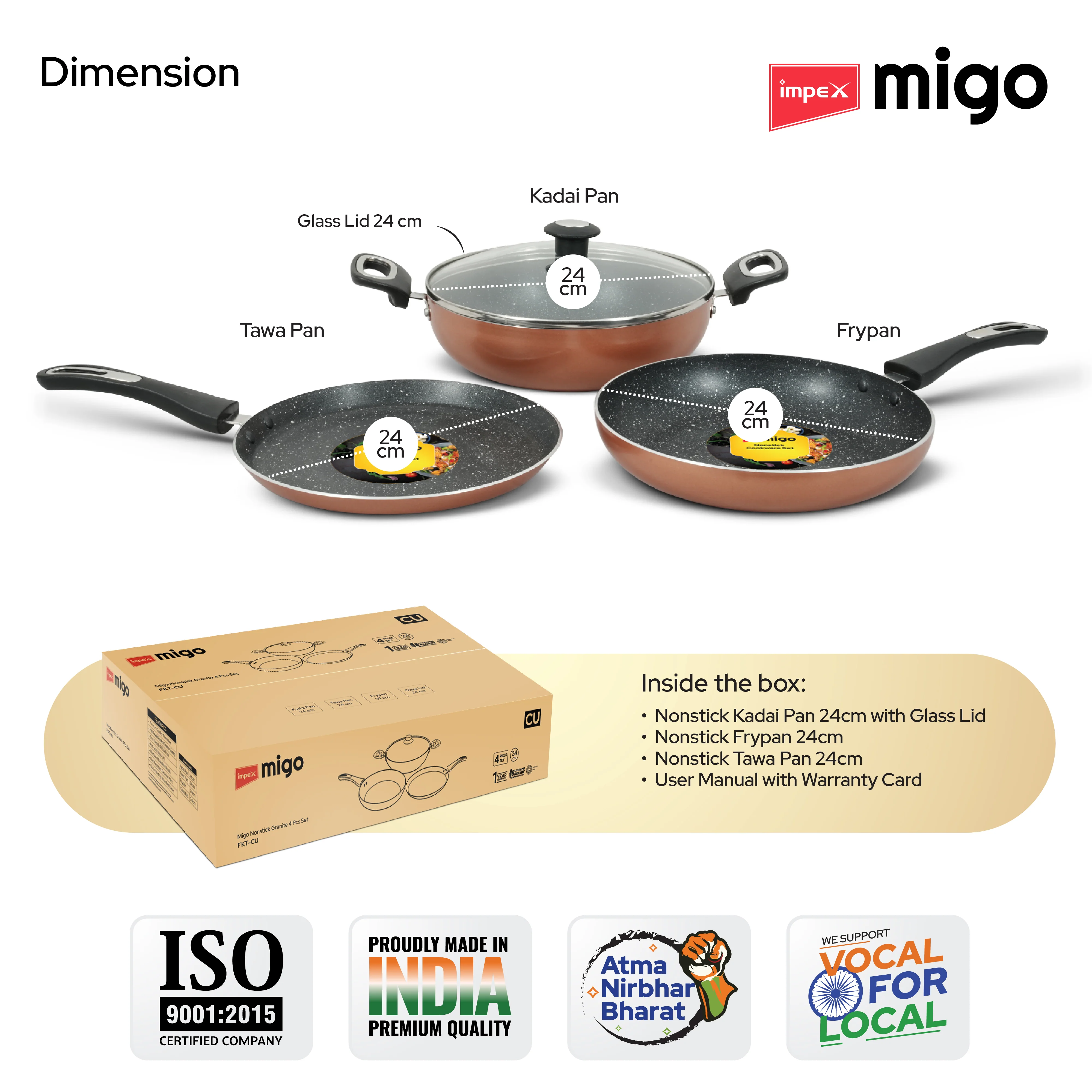 IMPEX Migo Nonstick Granite 4 Pcs Festival Gift Set FKT(Cu), 5-Layer Super Granite Induction Bottom - Image 8