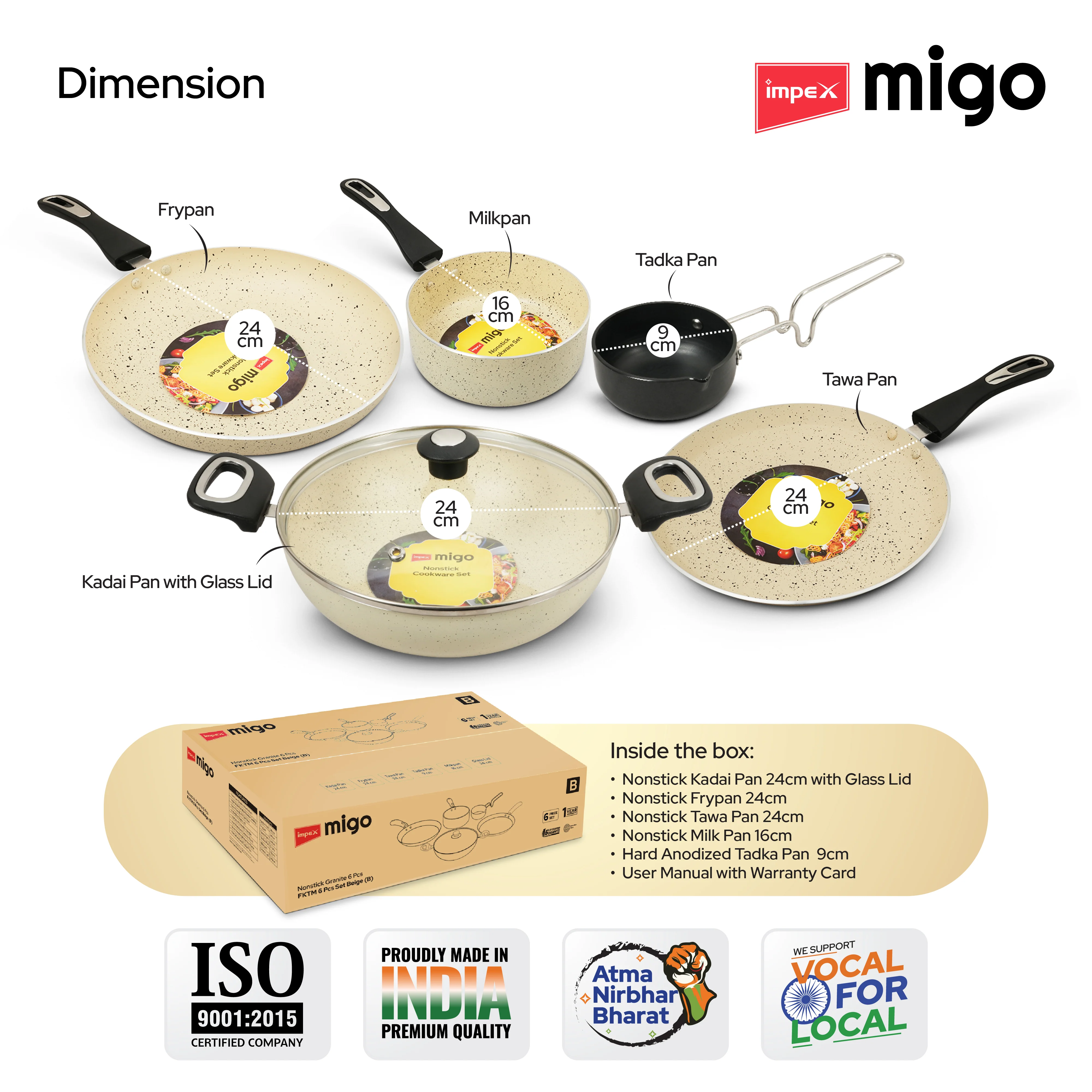 Impex Migo Nonstick Granite 6 Pcs Induction bottom Cookware set - Image 14