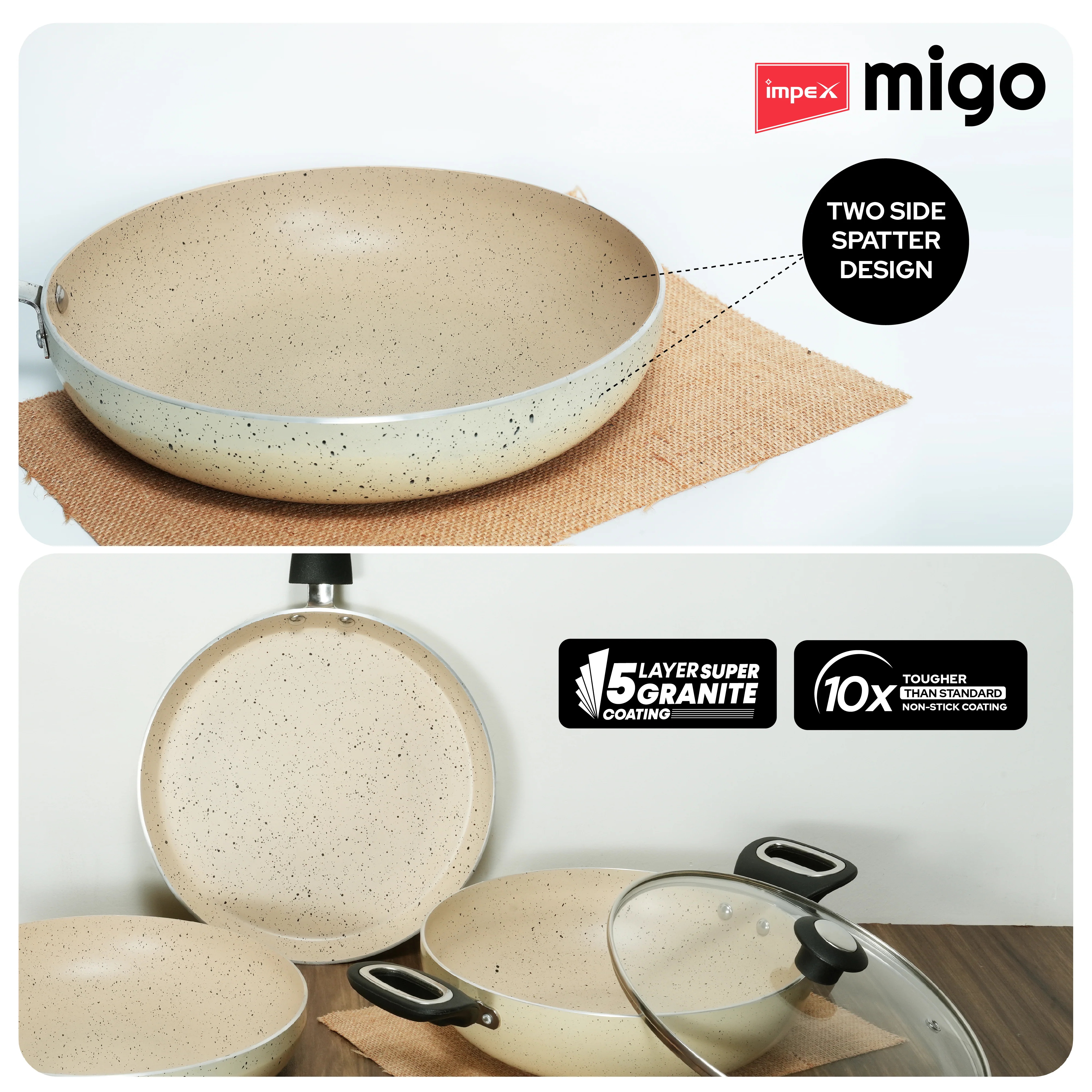 Impex Migo Nonstick Granite 6 Pcs Induction bottom Cookware set - Image 4
