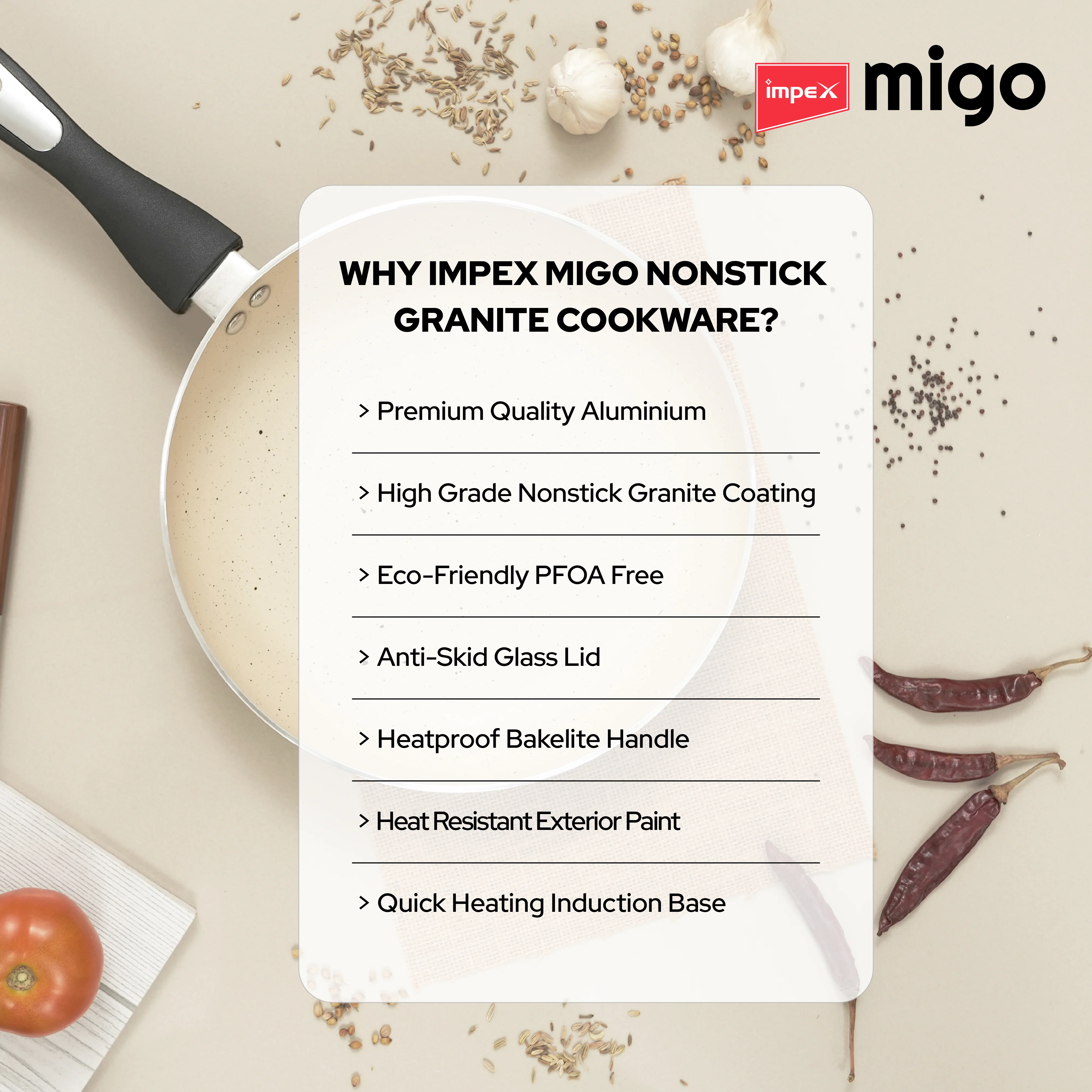 Impex Migo Nonstick Granite 6 Pcs Induction bottom Cookware set - Image 7