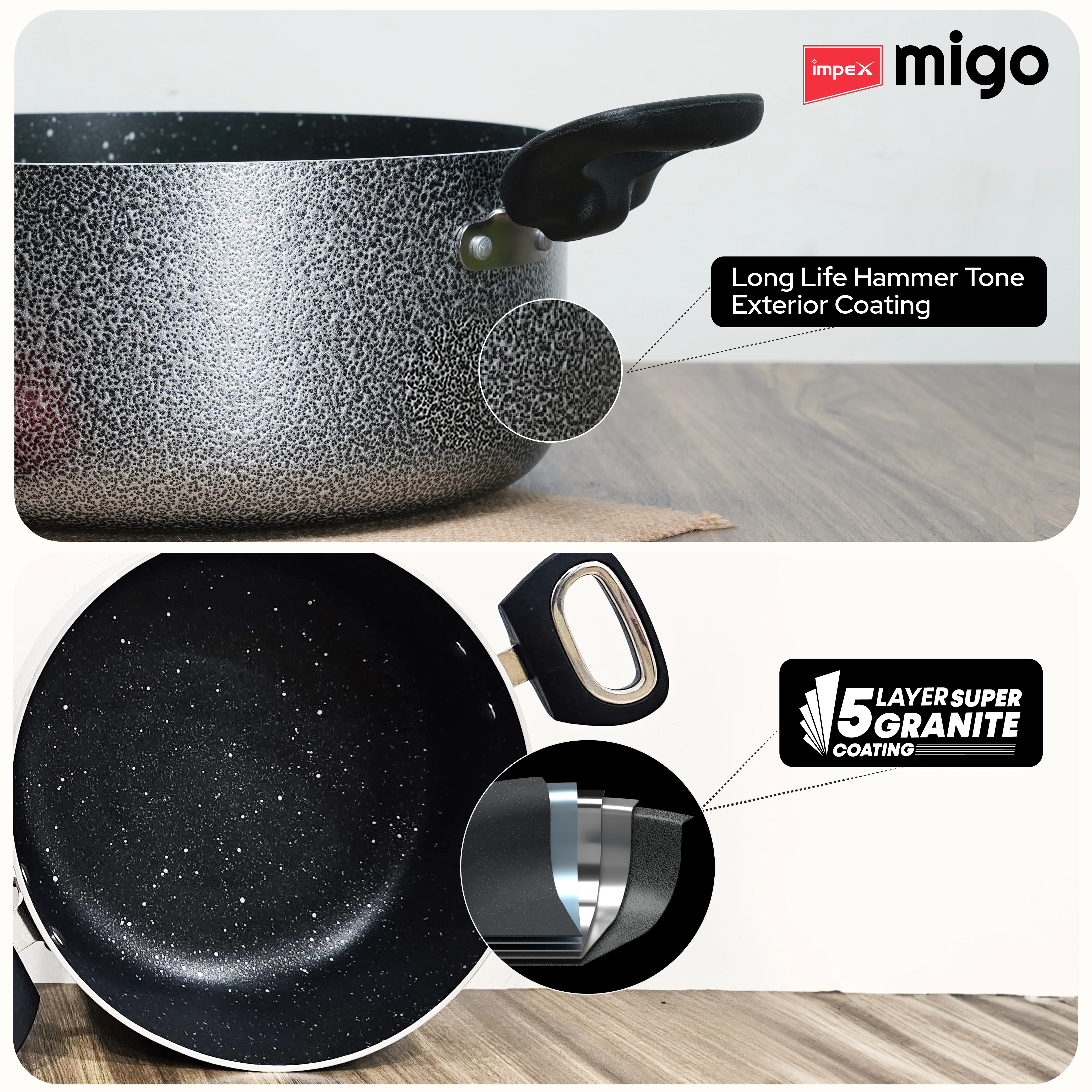 IMPEX Migo Nonstick Granite Casserole Set 6 Pcs MNGC, Festival Gift Set, 3mm Thickness, Induction Bottom - Image 4