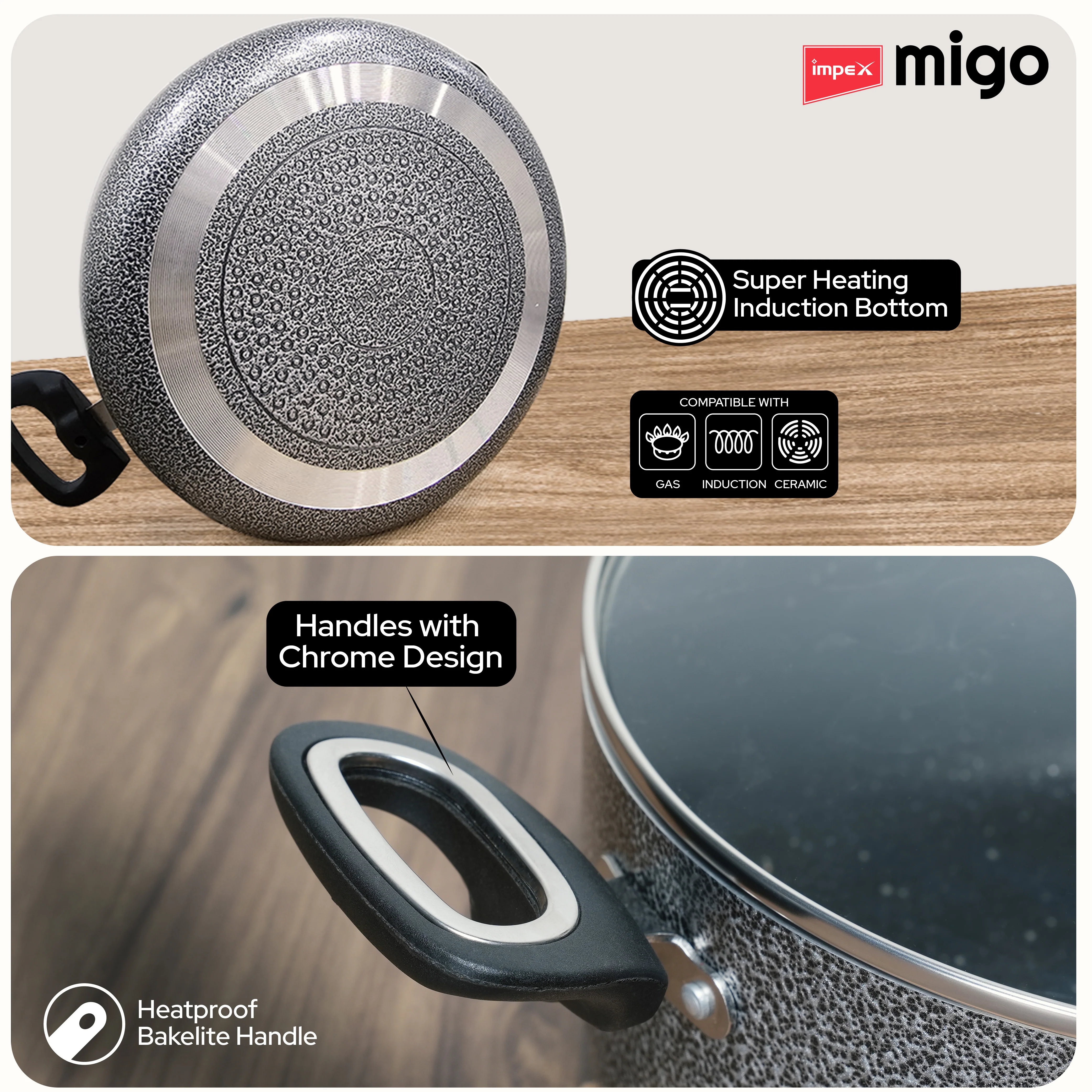 IMPEX Migo Nonstick Granite Casserole Set 6 Pcs MNGC, Festival Gift Set, 3mm Thickness, Induction Bottom - Image 5