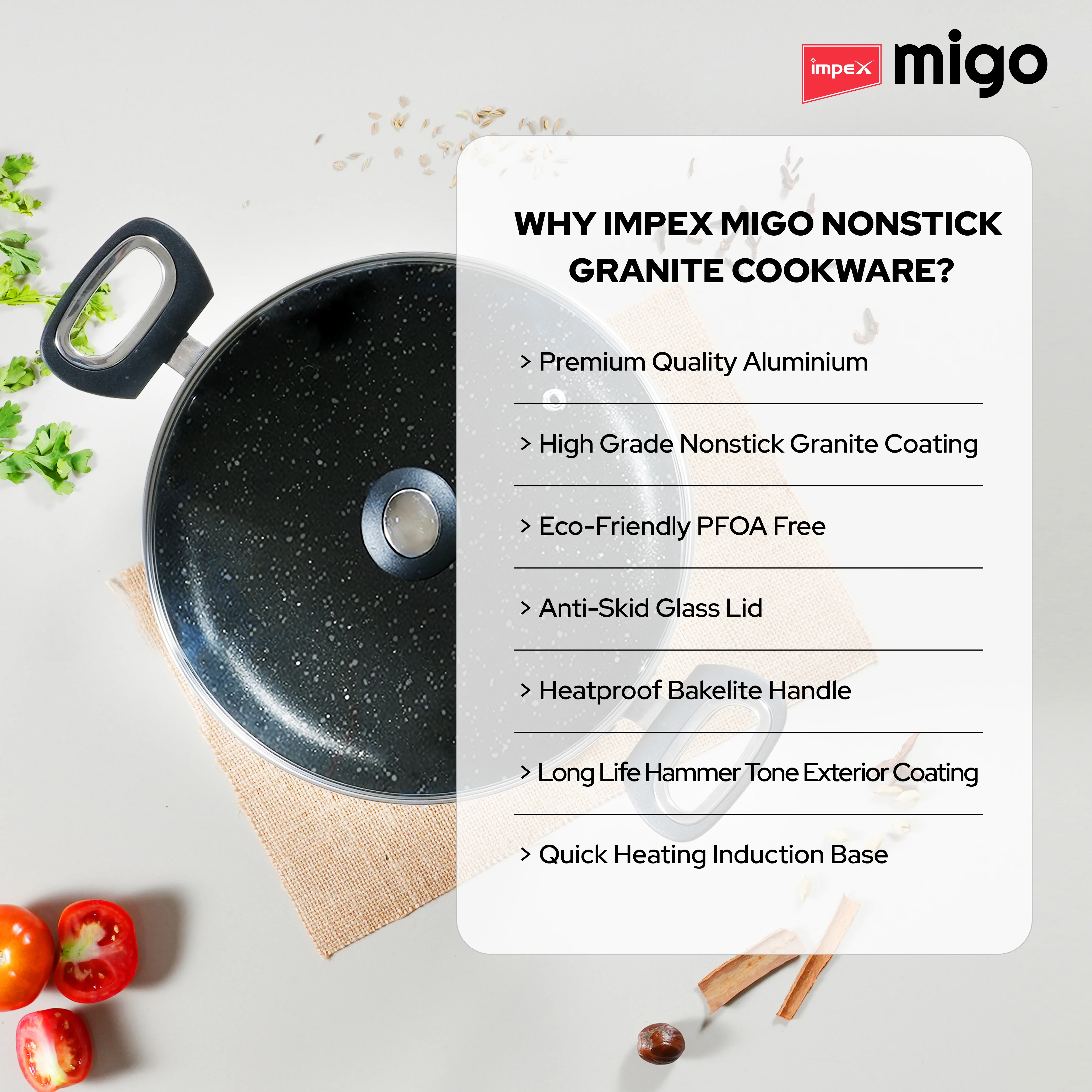 IMPEX Migo Nonstick Granite Casserole Set 6 Pcs MNGC, Festival Gift Set, 3mm Thickness, Induction Bottom - Image 6