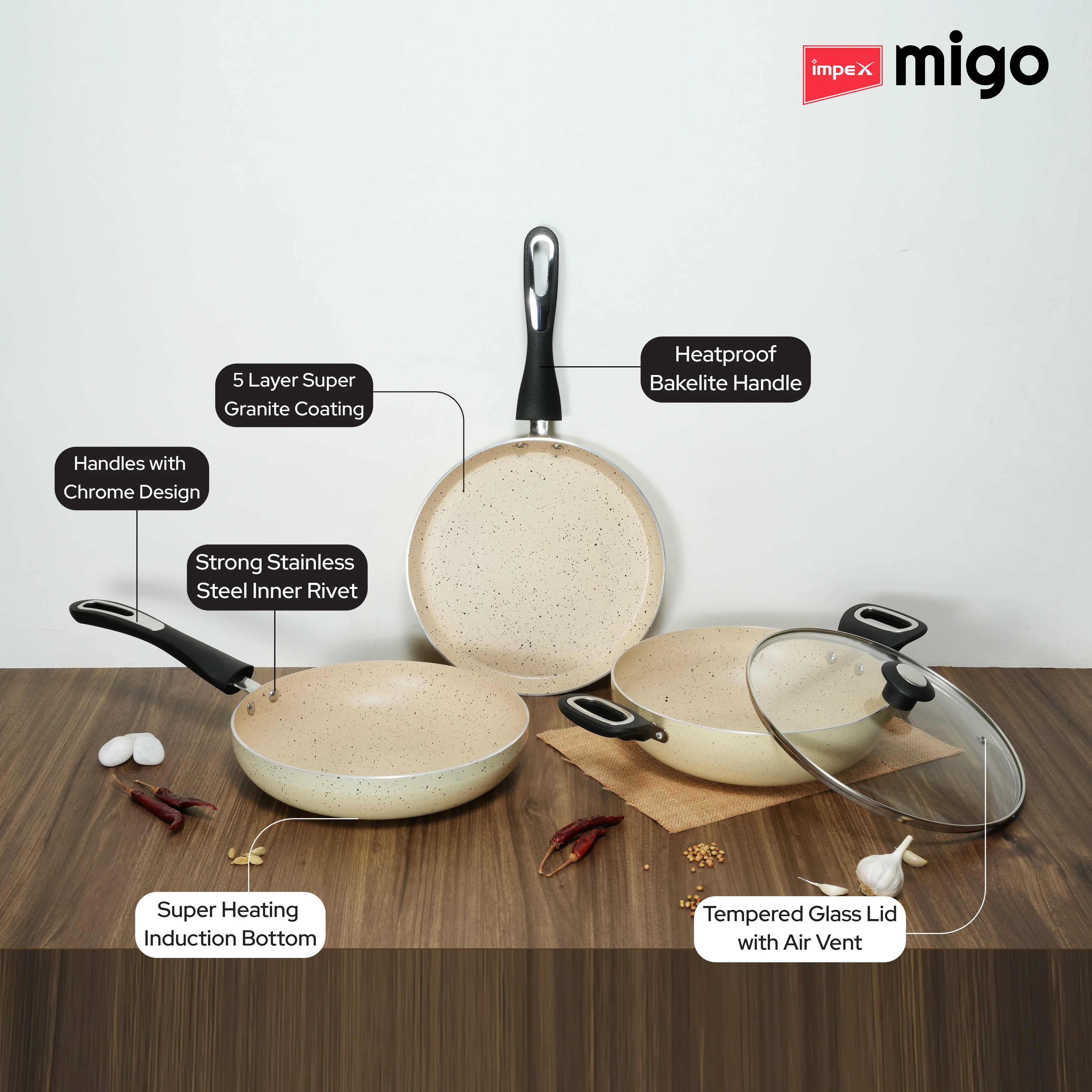 IMPEX Migo Nonstick Granite 4 Pcs Festival GIft Set FKT(B) 5 Layer Super Granite Induction Bottom - Image 4