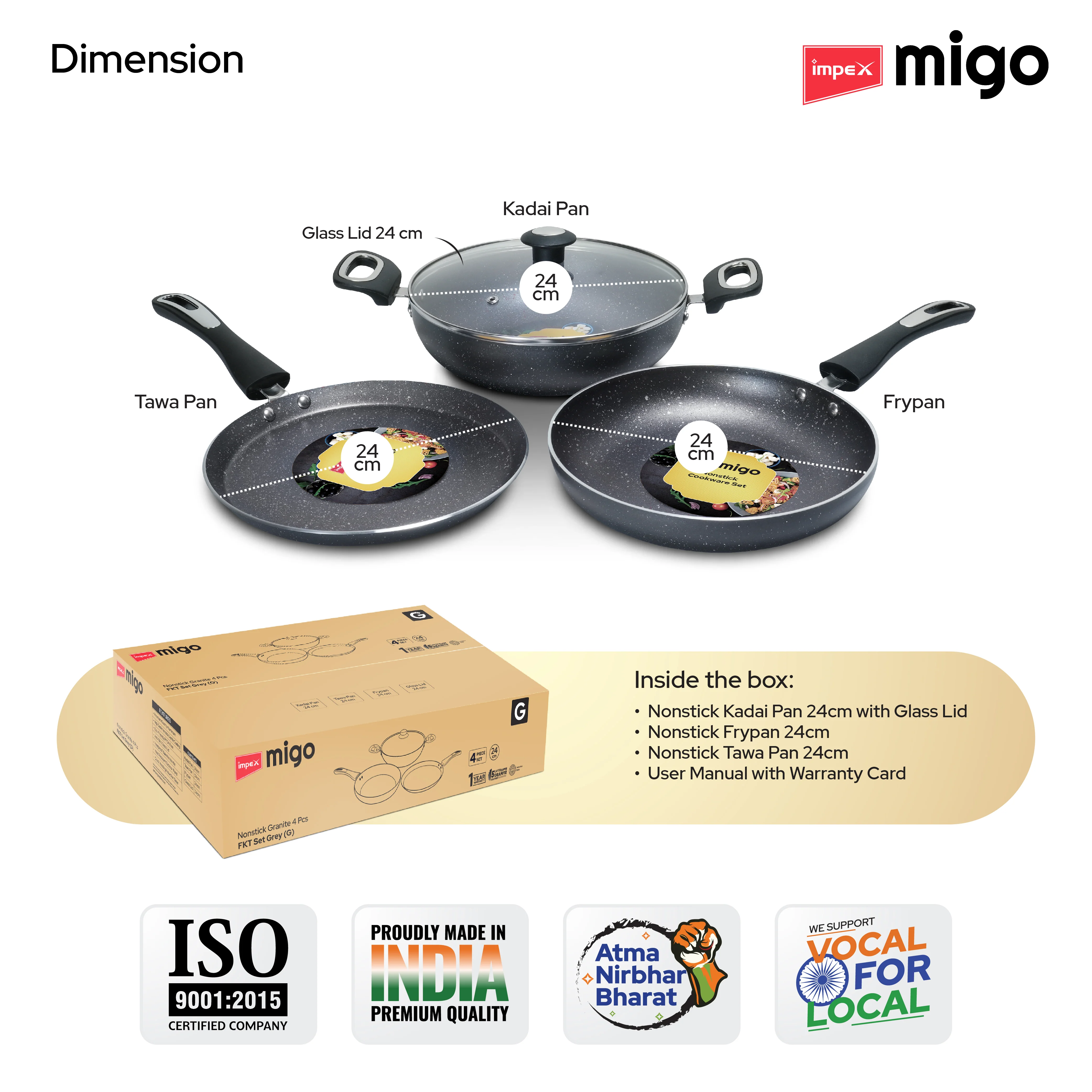 IMPEX Migo Nonstick Granite 4 Pcs Festival Gift Set FKT(G), 5-Layer Super Granite Induction Bottom - Image 11