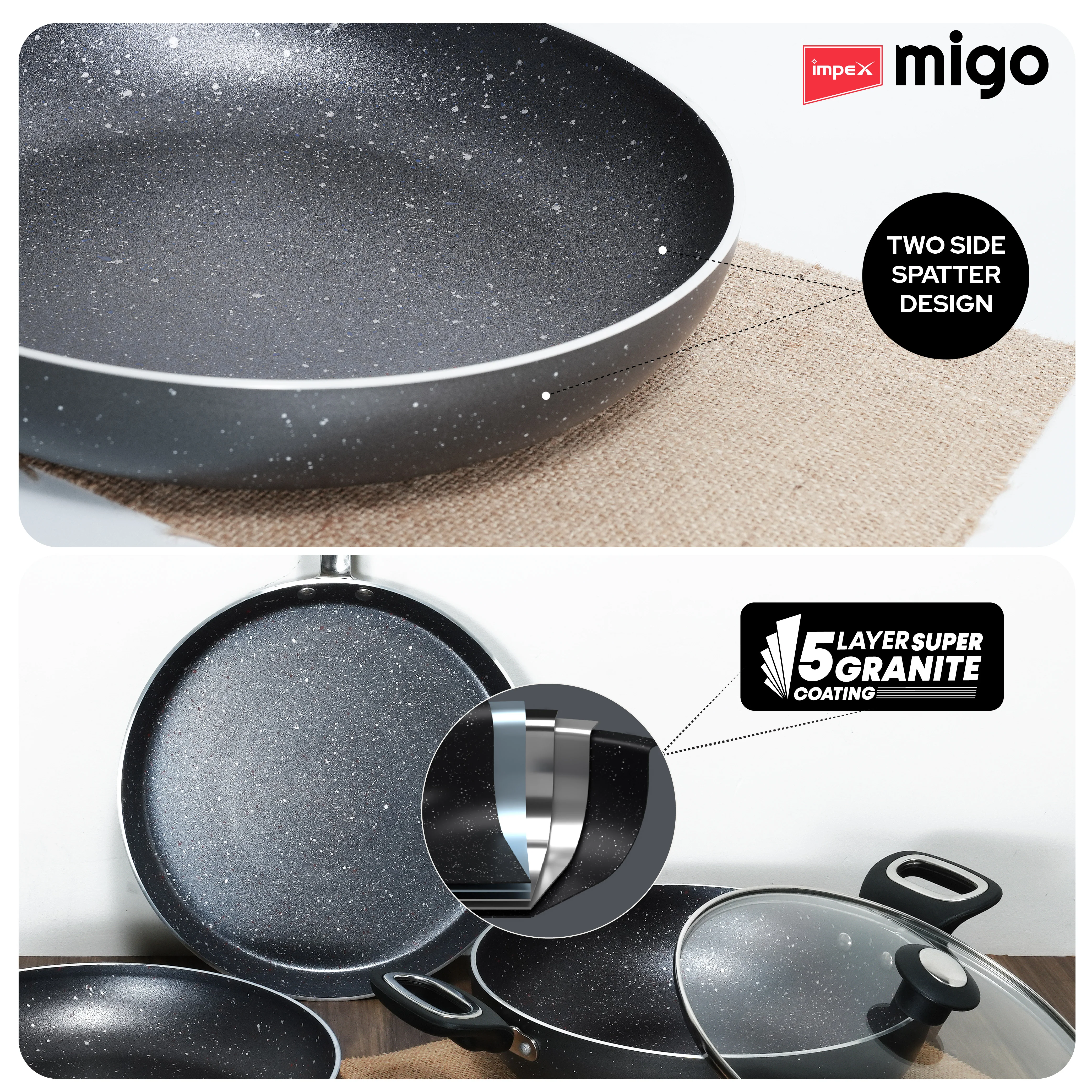 IMPEX Migo Nonstick Granite 4 Pcs Festival Gift Set FKT(G), 5-Layer Super Granite Induction Bottom - Image 5