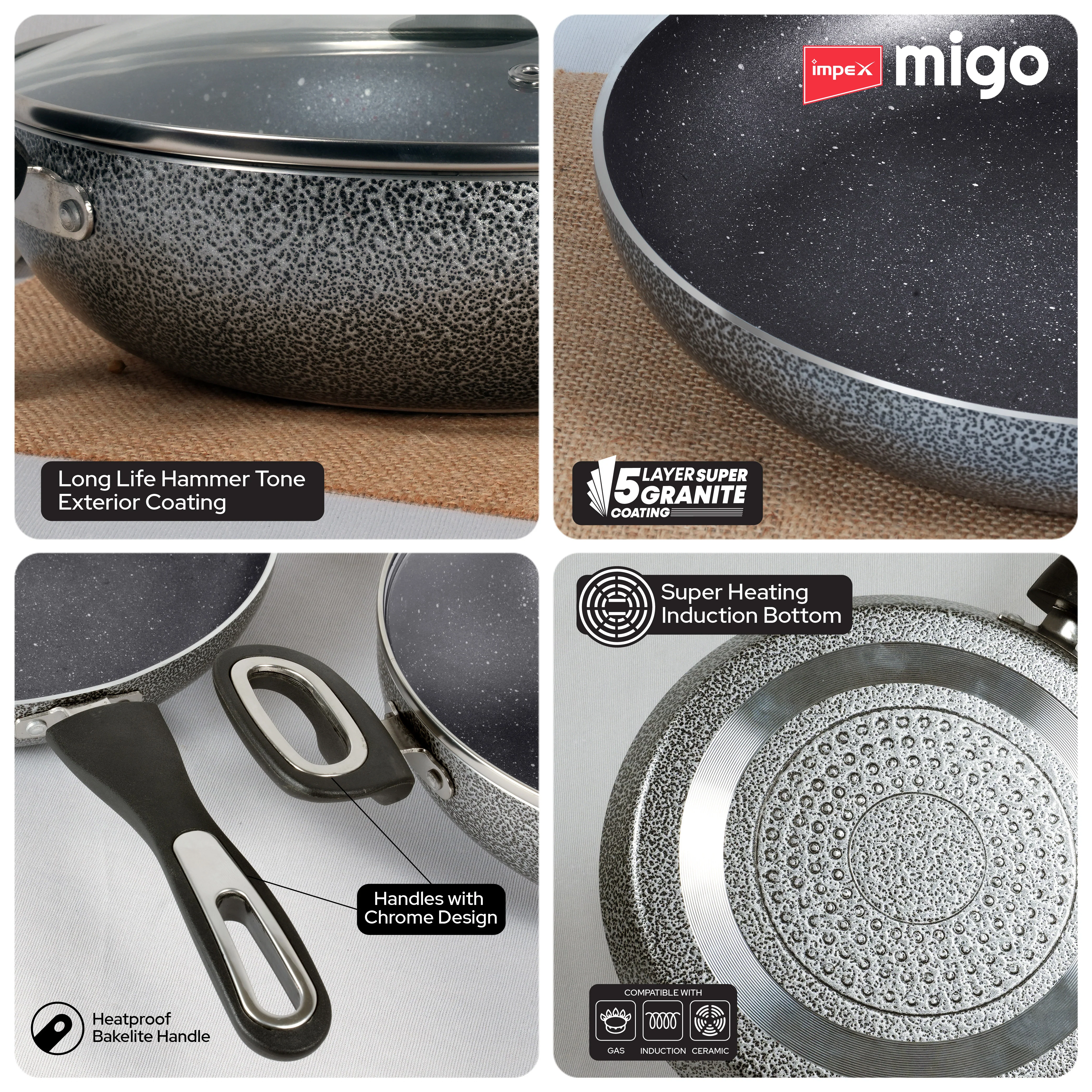 IMPEX Migo Nonstick Granite 6 Pcs Festival Gift Set MFKT(6), 5 Layer Super Granite Induction Bottom - Image 4