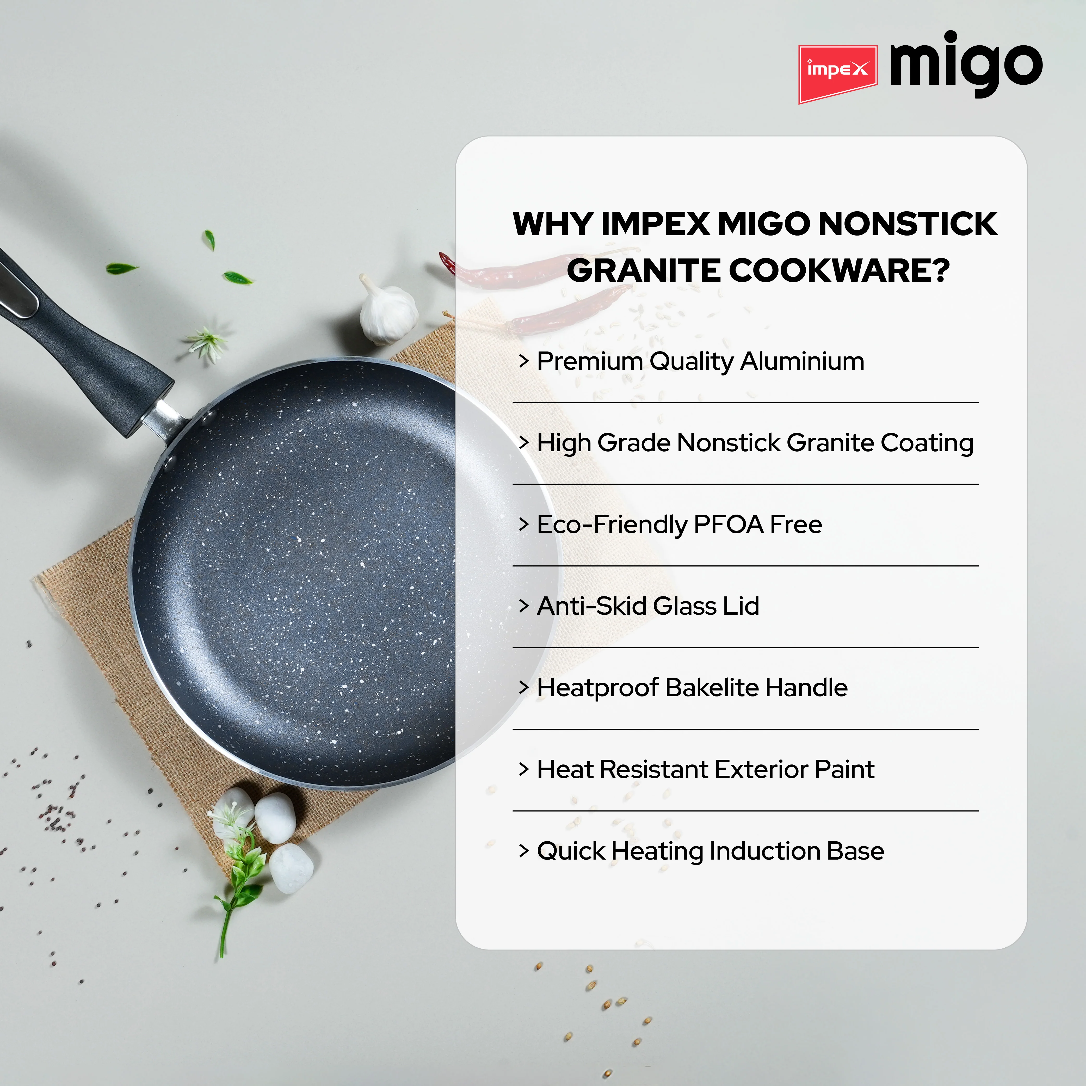 IMPEX Migo Nonstick Granite 6 Pcs Festival Gift Set MFKT(6), 5 Layer Super Granite Induction Bottom - Image 5