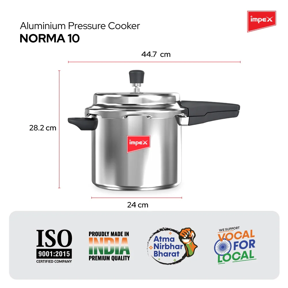 Impex Norma 10 L Non Induction Base Aluminium Pressure Cooker with Outer Lid (Silver) - Image 5