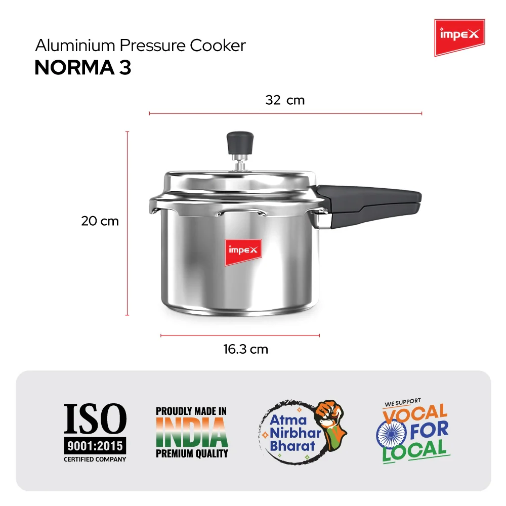 Impex Norma 3 L Non-Induction Base Aluminium Pressure Cooker with Outer Lid (Silver) - Image 5