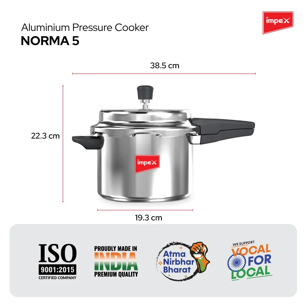 Impex Norma Non-Induction Base Outer Lid Aluminium Pressure Cooker, 5 litres, Silver - Image 5
