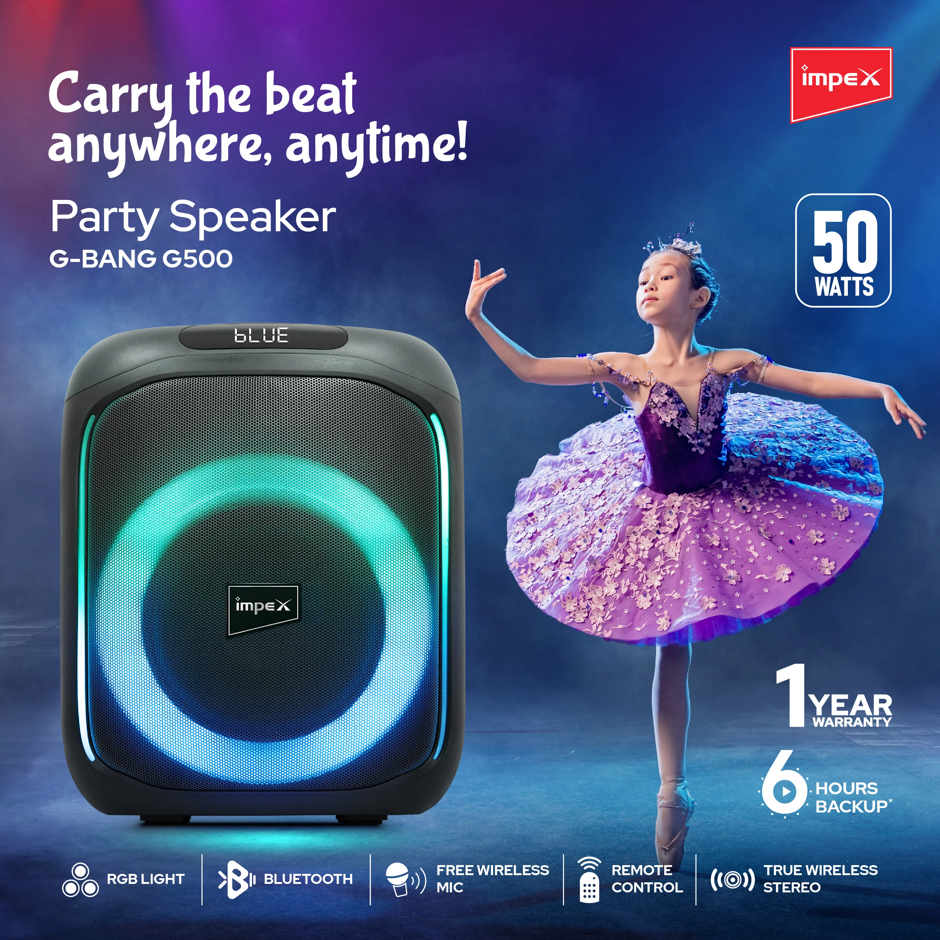 Impex Party Speaker G-Bang G500 Portable Speaker, 1 Year Warranty(Black) - Image 3