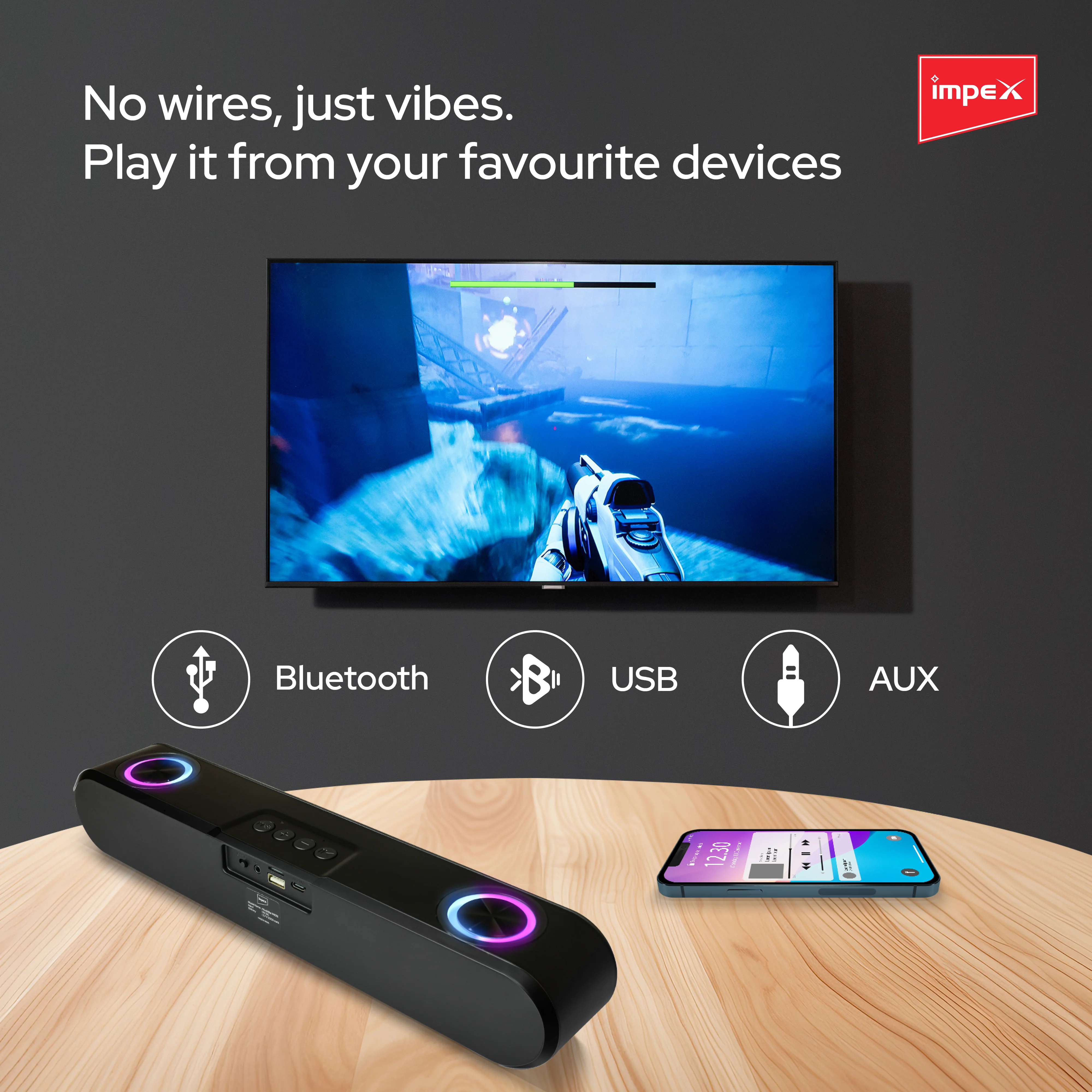 Impex Portable Soundbar MUSIKBAR M1012, Portable Soundbar with LED Light Function, Supports USB, Bluetooth, AUX, FM & TF, 1 Year Warranty (Black) - Image 5