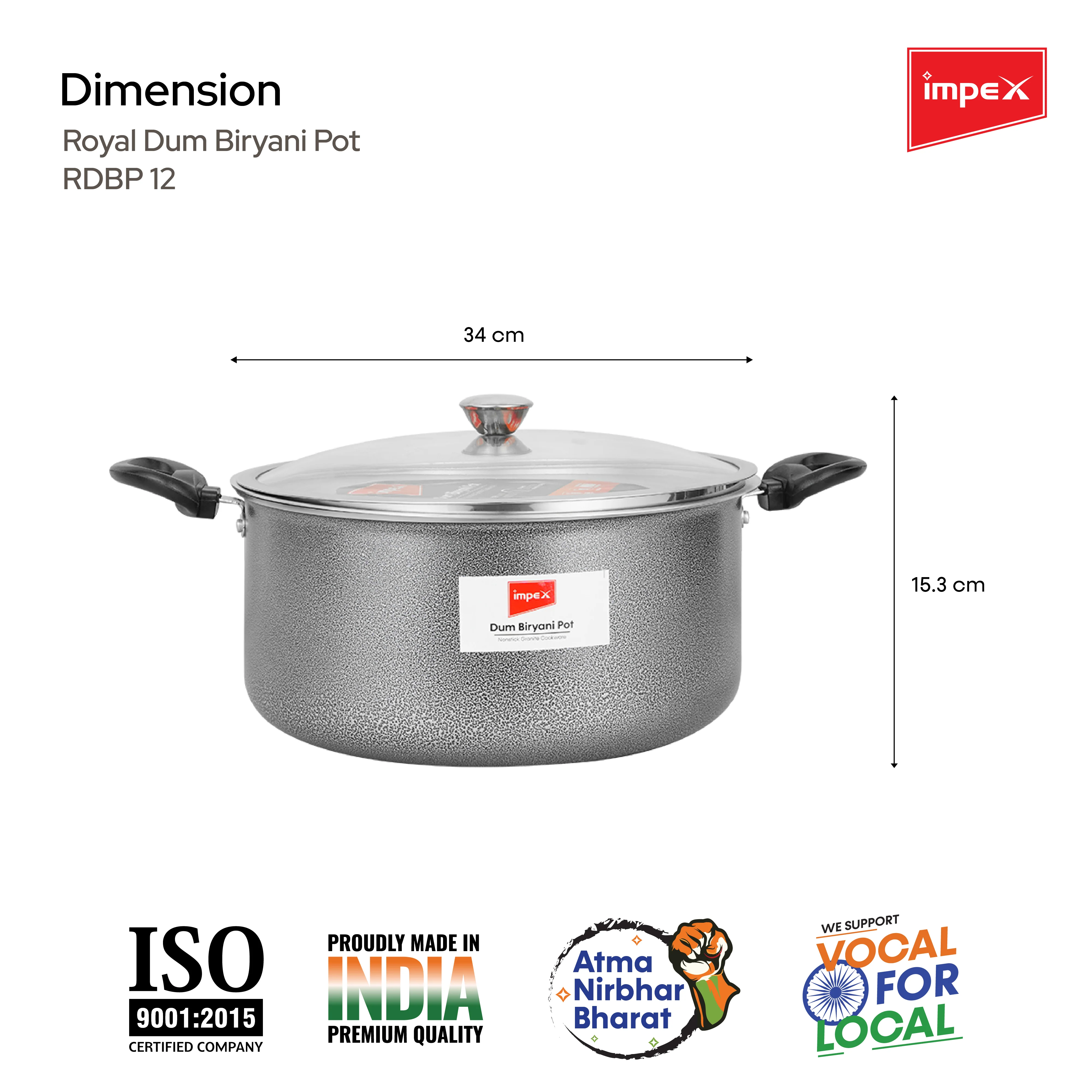 Impex RDBP12 - 12L, Dum Biryani Pot, Aluminium, PFOA-Free, Tempered Glass Lid, Induction Compatible, 1 Year Warranty, Grey - Image 6