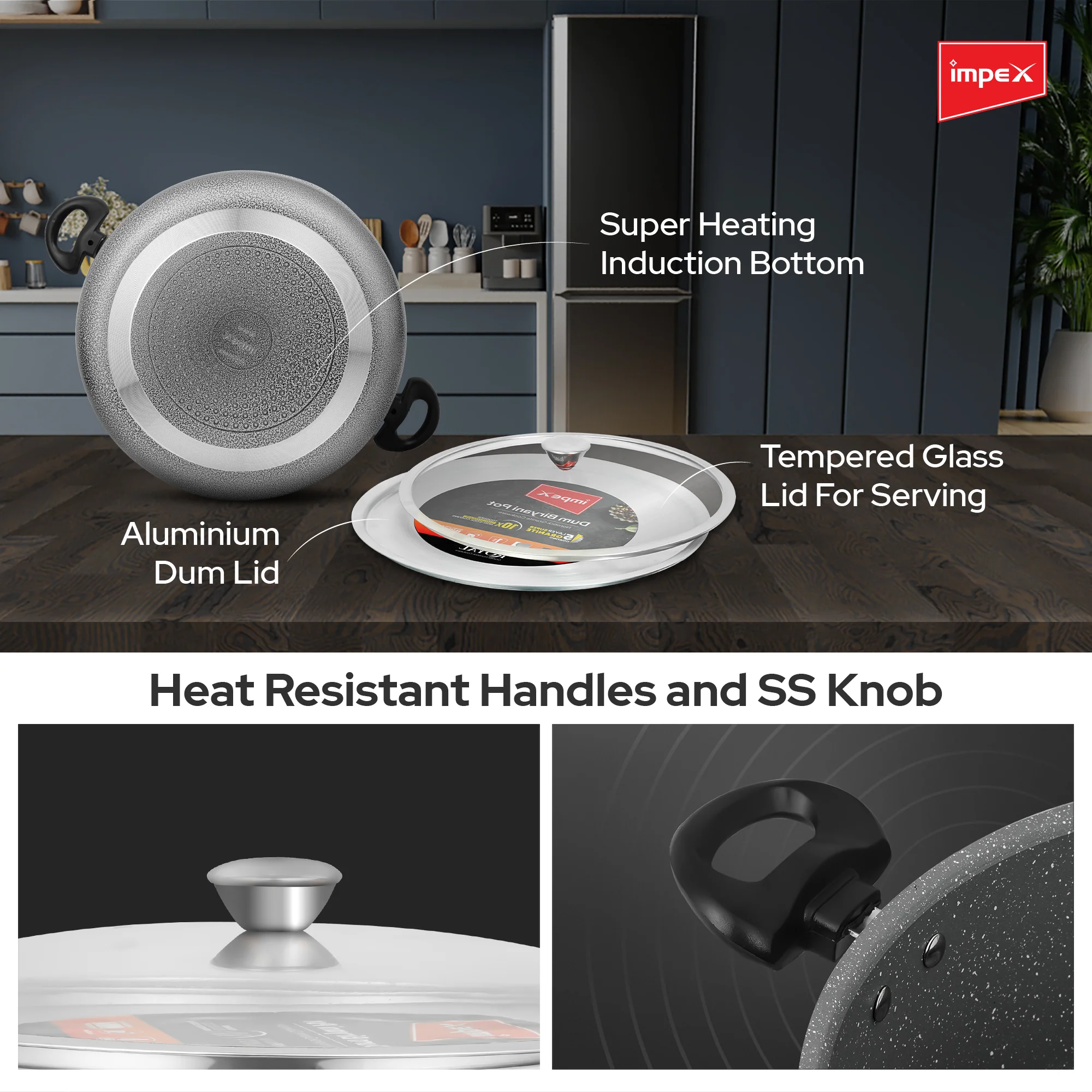 Impex RDBP8 - 10L, Dum Biryani Pot, Aluminium, PFOA-Free, Tempered Glass Lid, Induction Compatible, 1 Year Warranty, Grey - Image 3