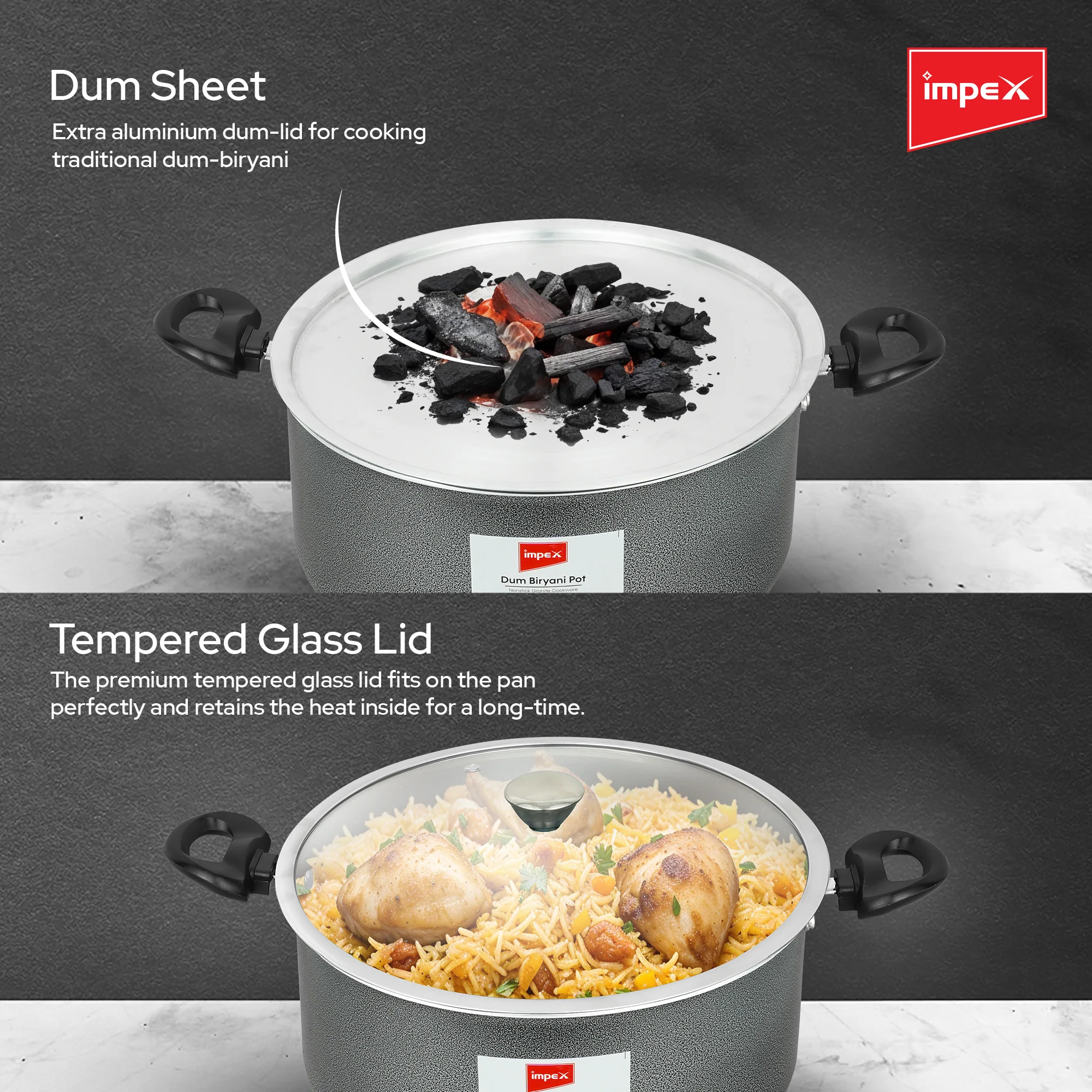 Impex RDBP8 - 10L, Dum Biryani Pot, Aluminium, PFOA-Free, Tempered Glass Lid, Induction Compatible, 1 Year Warranty, Grey - Image 4