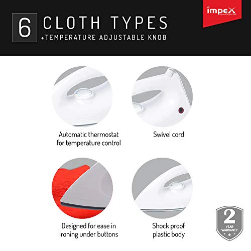 Impex Ritzy Light Weight Dry Iron Box (1000 Watts,White) - Image 5