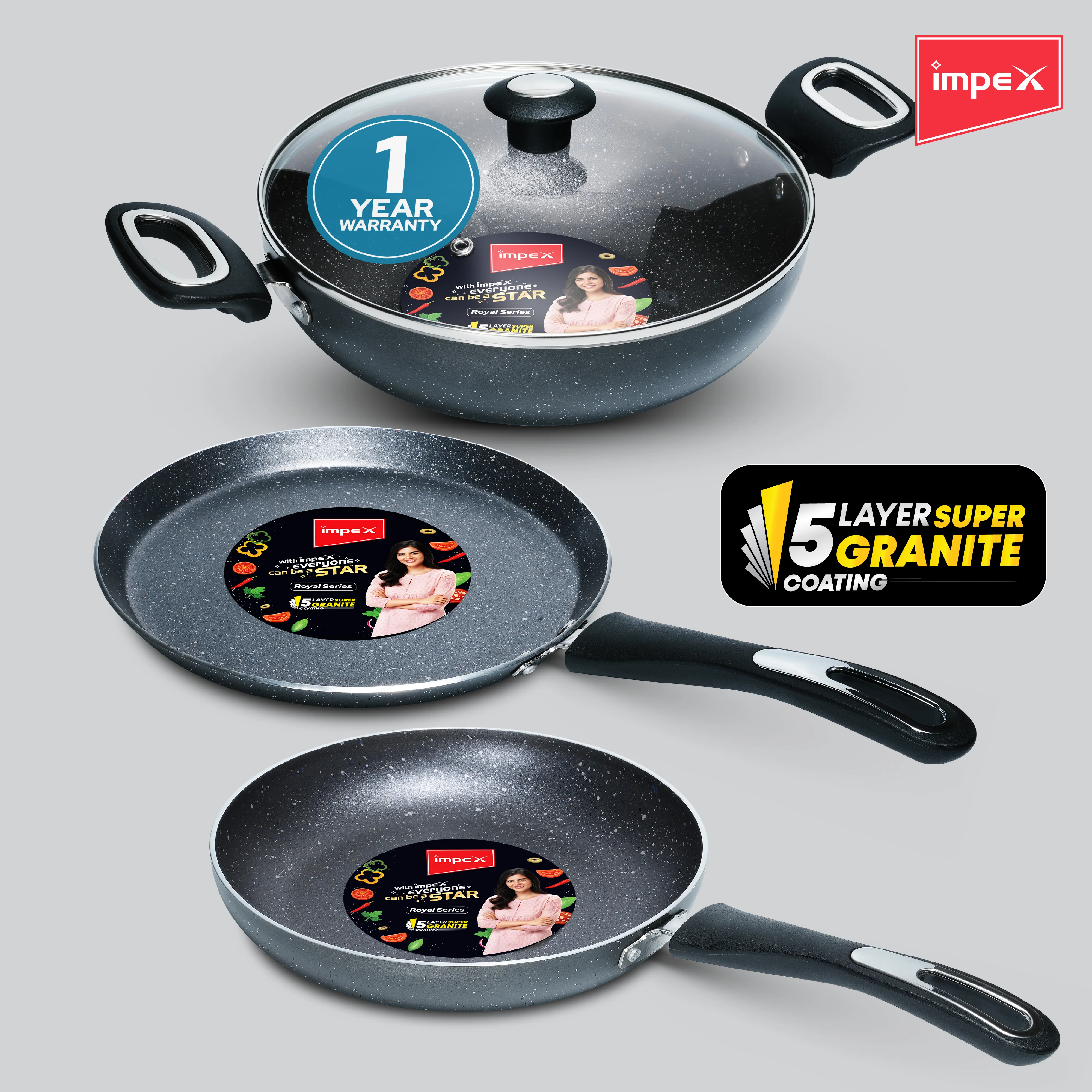 Impex Royal Granite Cookware 4 PCS Set - Grey - Image 11