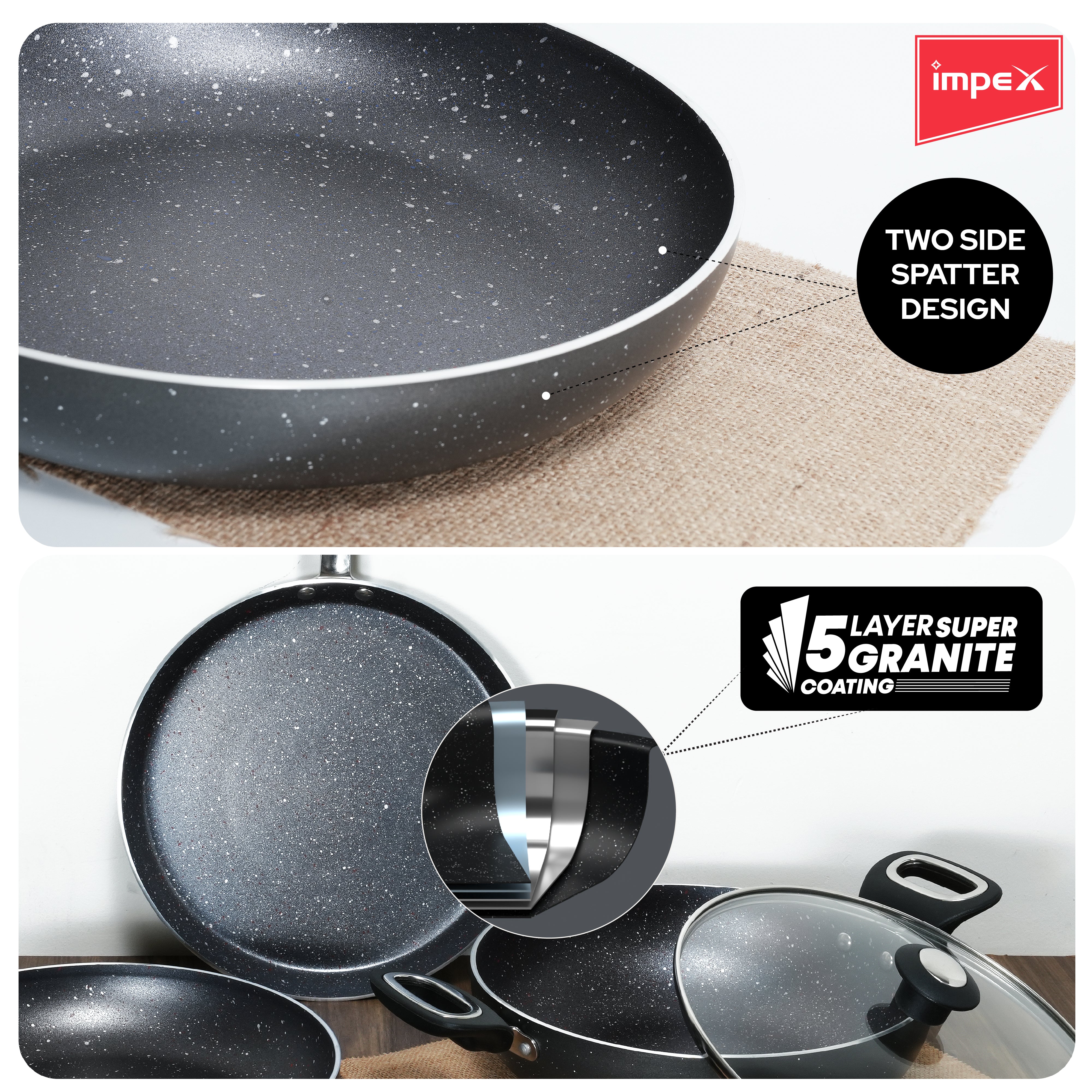 Impex Royal Granite Cookware 4 PCS Set - Grey - Image 4