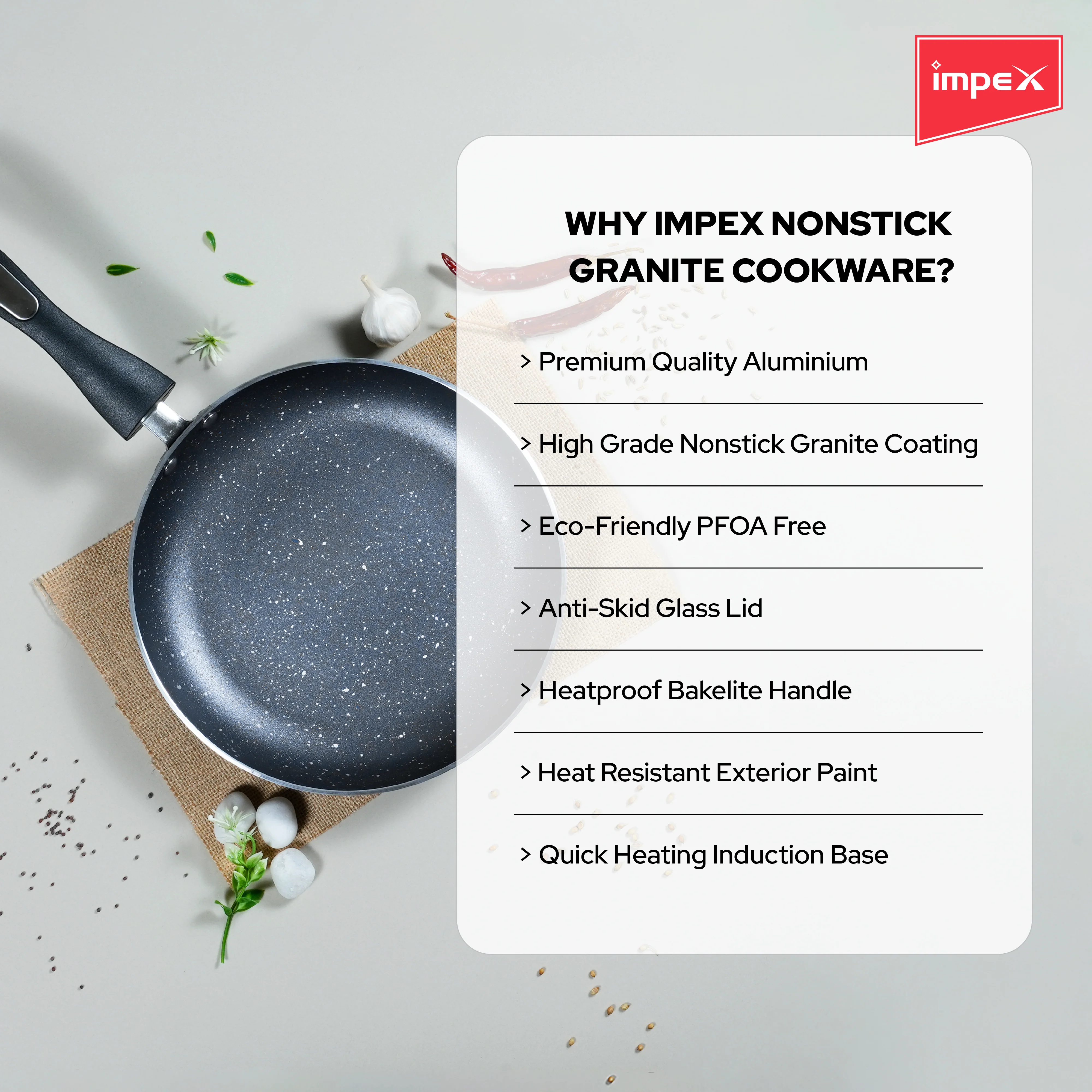 Impex Royal Granite Cookware 4 PCS Set - Grey - Image 6