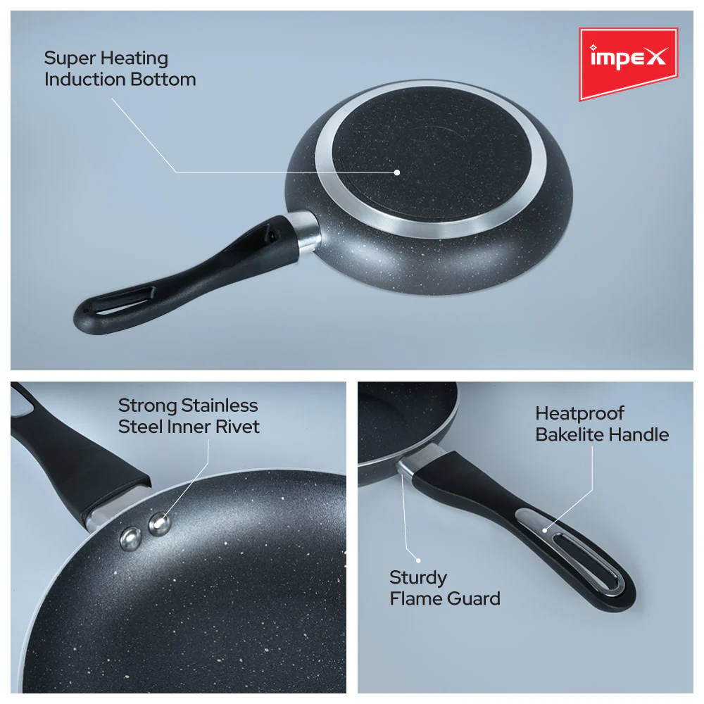 Impex Royal Granite nonstick Fry pan 24 cm (RFP24G) with 5-Layer Granite Coating, Induction Base Frypan Compatible for Induction, Electric and Gas Stove Tops Having 1 Year Warranty (Grey) - Image 4