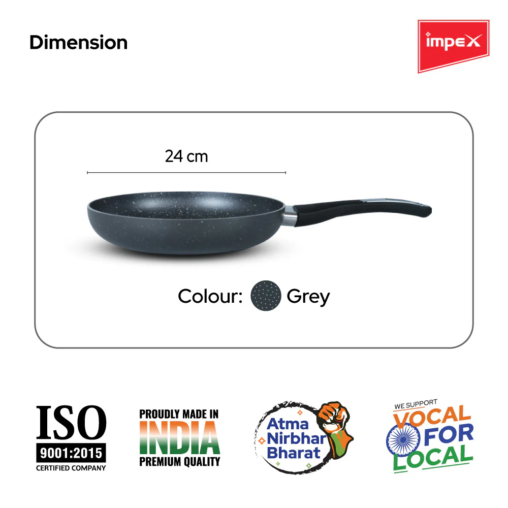 Impex Royal Granite nonstick Fry pan 24 cm (RFP24G) with 5-Layer Granite Coating, Induction Base Frypan Compatible for Induction, Electric and Gas Stove Tops Having 1 Year Warranty (Grey) - Image 5
