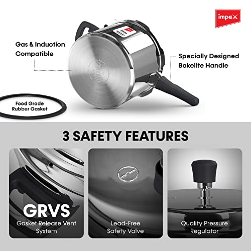 Impex Serene Stainless Steel Triply Pressure Cooker Outer Lid 3 Ltr, silver - Image 4
