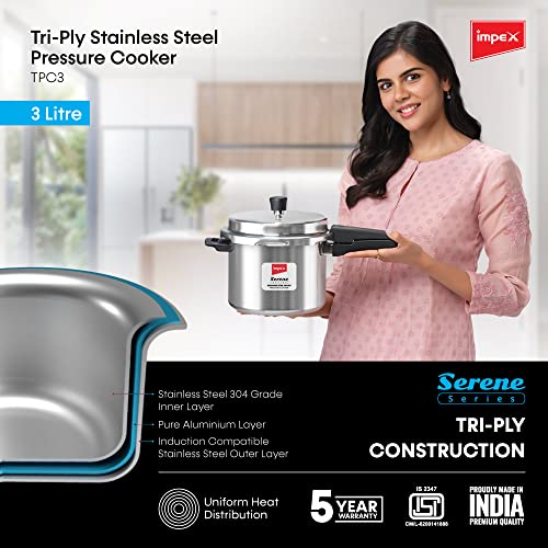 Impex Serene Stainless Steel Triply Pressure Cooker Outer Lid 3 Ltr, silver - Image 5