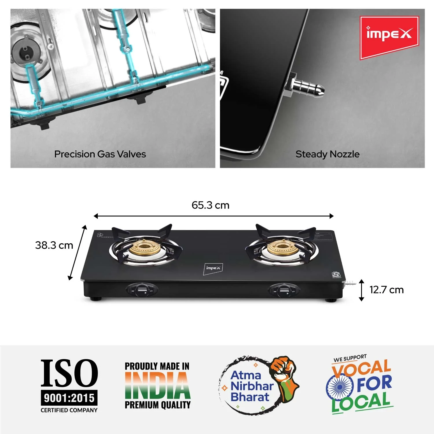 2 Burner Black Glasstop Gas Stove SPECTA 2B NEO - Image 5