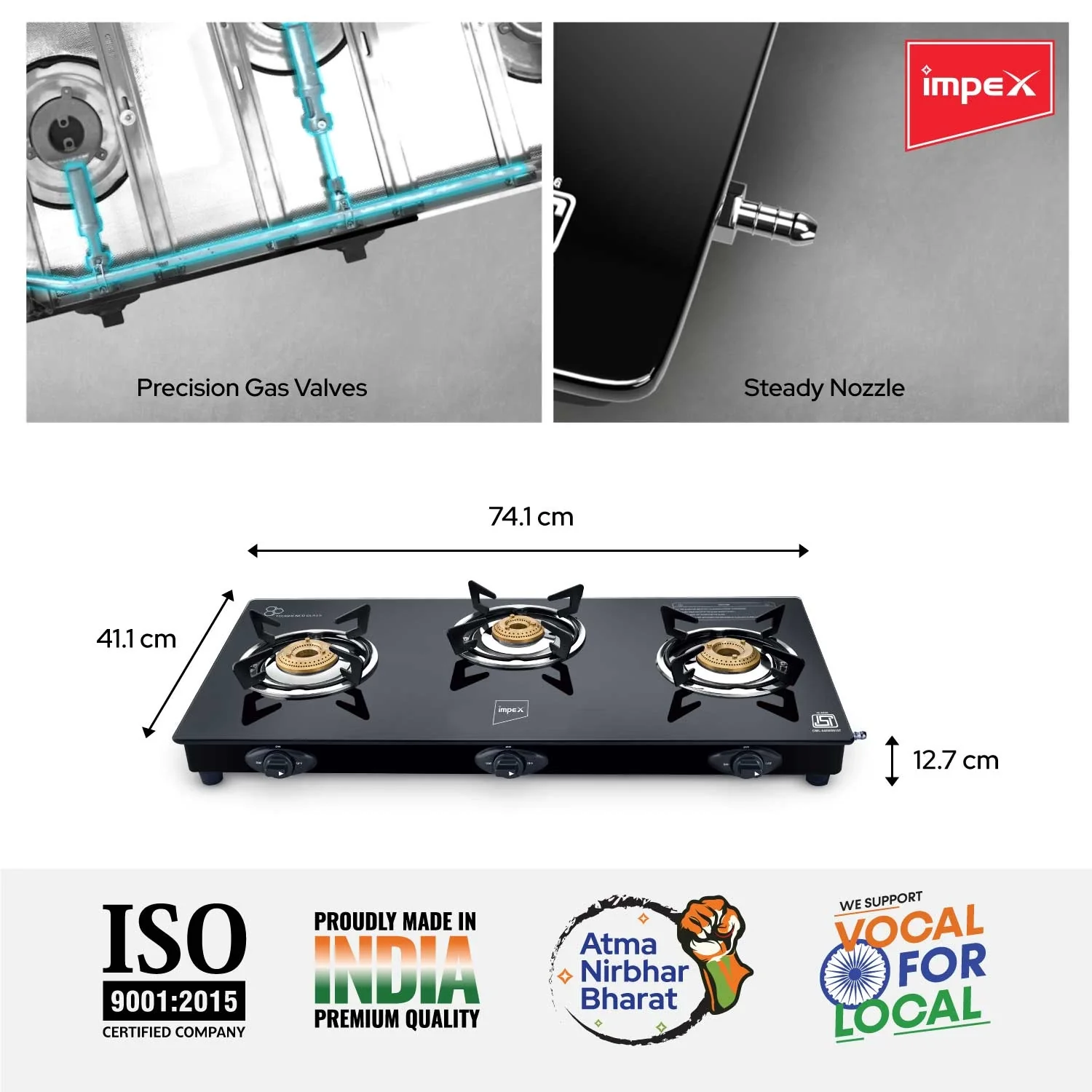 3 Burner Glasstop Gas Stove (Specta 3B Neo) - Image 5