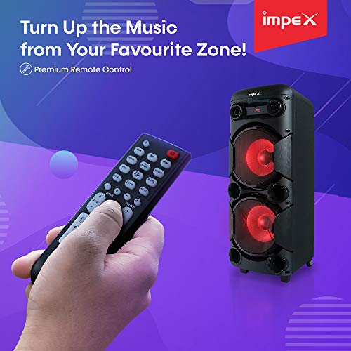 Impex TS-8001 80 Watts Multimedia Portable Trolley Speaker with USB/SD/TF/FM Radio/AUX/Remote/Bluetooth/Wireless Mic & DJ LED Light Function (Black) - Image 3