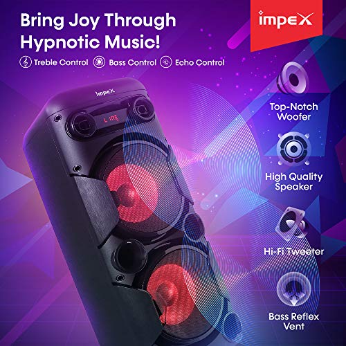 Impex TS-8001 80 Watts Multimedia Portable Trolley Speaker with USB/SD/TF/FM Radio/AUX/Remote/Bluetooth/Wireless Mic & DJ LED Light Function (Black) - Image 5