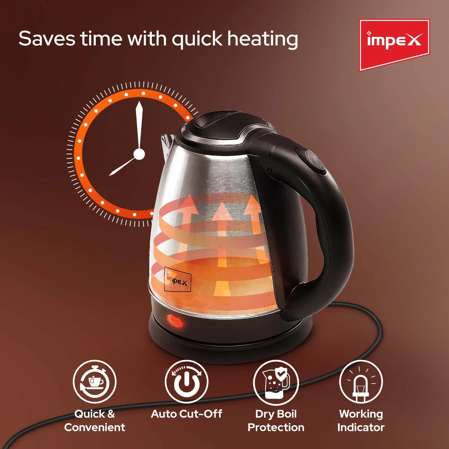 Impex STEAMER-1801 Stainless Steel Electric Kettle (1.8 Litre,1500 Watts,Silver) - Image 4