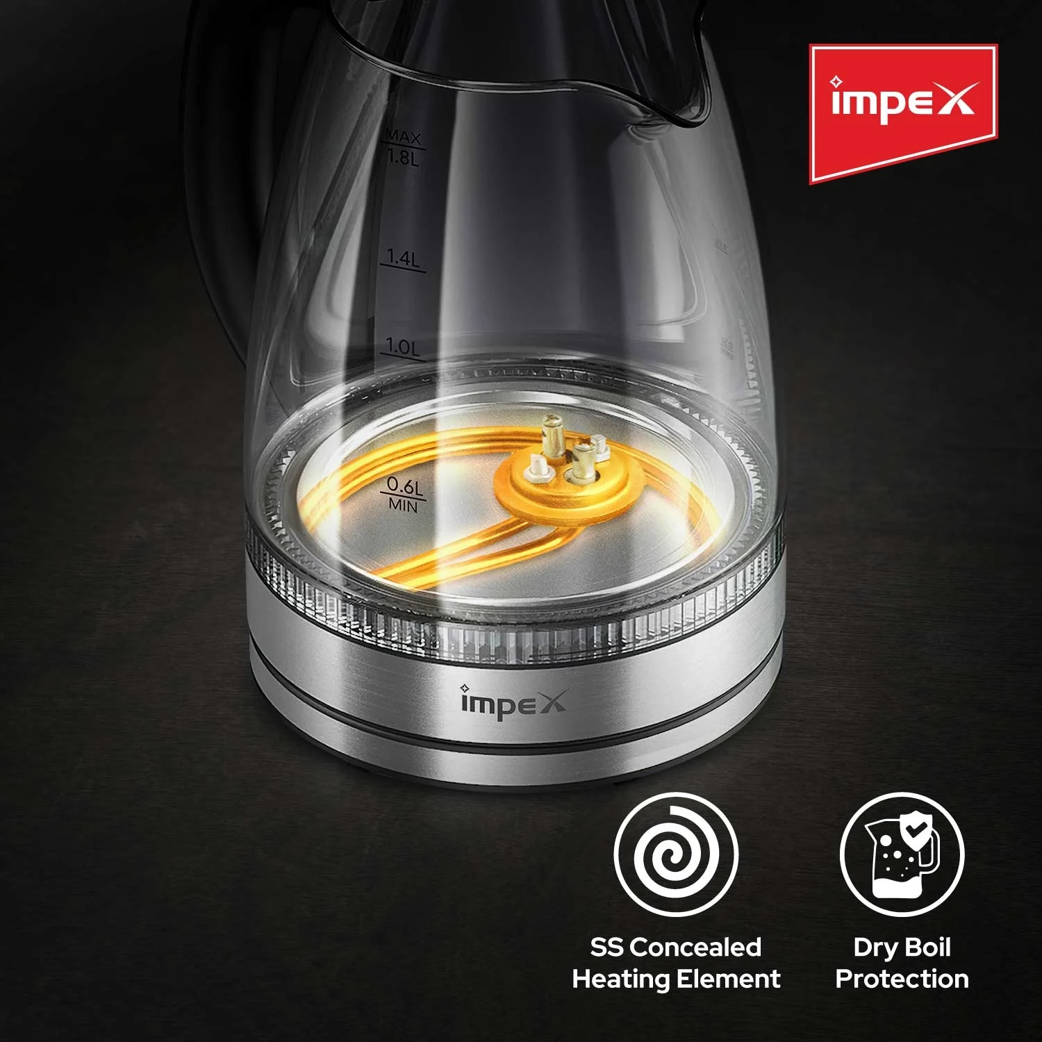 Impex STEAMER GK18 1.8 L Glass Body Electric Kettle with LED Illumination - Image 6