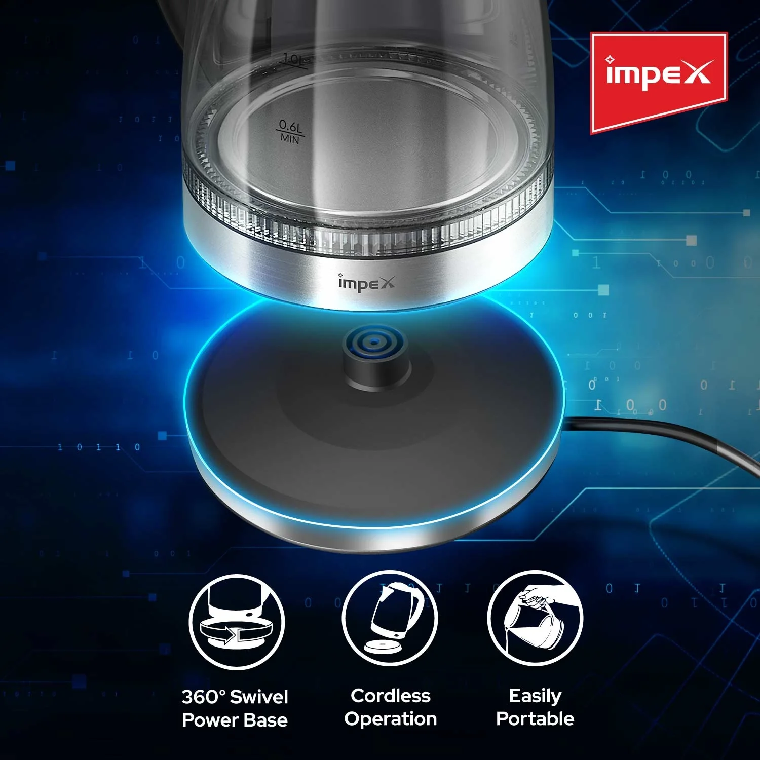 Impex STEAMER GK18 1.8 L Glass Body Electric Kettle with LED Illumination - Image 7