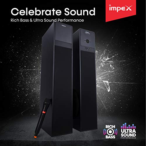 Impex Thunder-T3 Plus 160 Watts 2.0 Channel Multimedia Tower Speaker with USB/SD/TF/FM Radio/AUX/Bluetooth/Wireless Mic & Remote Function (Black) - Image 8
