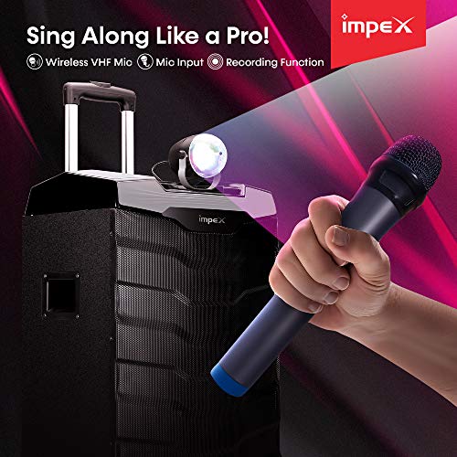 Impex TS-1101 100 Watts Multimedia Portable Trolley Speaker with USB/SD/TF/FM Radio/AUX/Remote/Bluetooth/Wireless Mic & DJ LED Light Function (Black) - Image 3