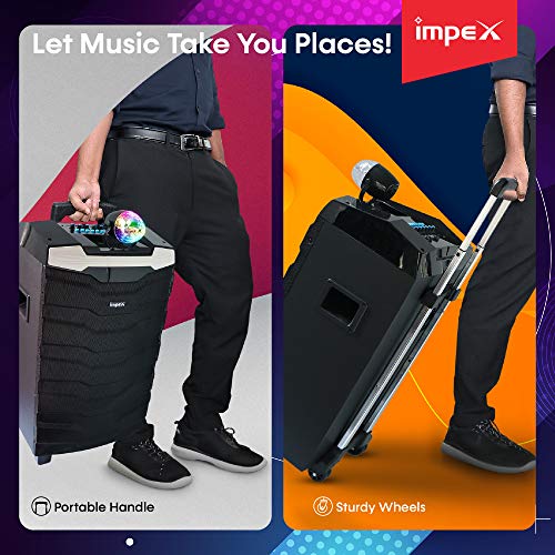 Impex TS-1101 100 Watts Multimedia Portable Trolley Speaker with USB/SD/TF/FM Radio/AUX/Remote/Bluetooth/Wireless Mic & DJ LED Light Function (Black) - Image 4